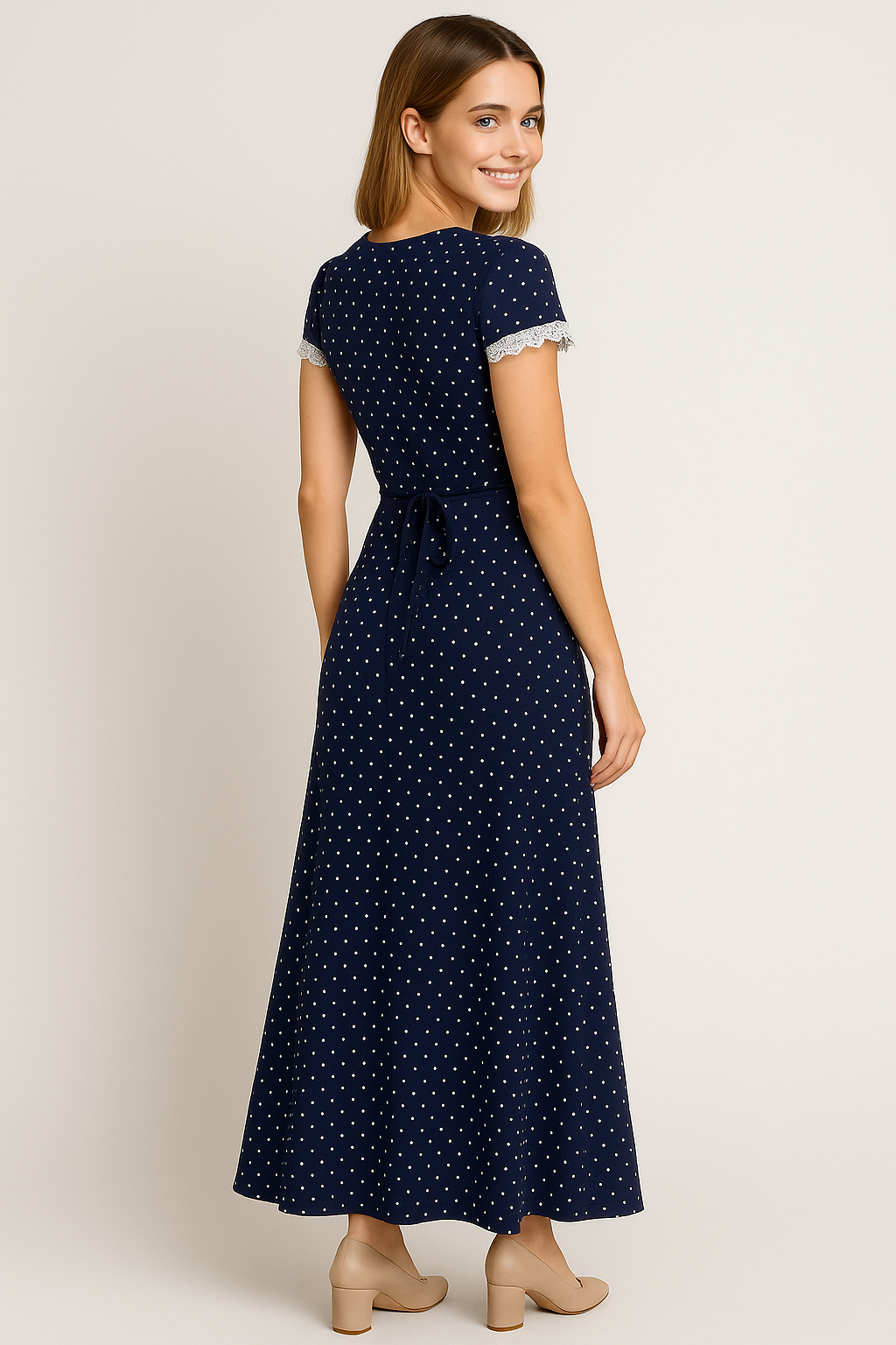 Elsa | Vestito Midi a Pois con Merletto e Fiore Ricamato - - 1688 online black blue cathryn-d cici select clothing coll:dresses coll:vacation coll:weekend_getaway cyy daily dresses ellie hm selected in_six_month joey select joey select2 leisure maxi non-stretch not_low_sales photo_model plain regular regular fit romantic/vintage short sleeve spring summer v-neck vacation white women woven fabric - Concept Palermo
