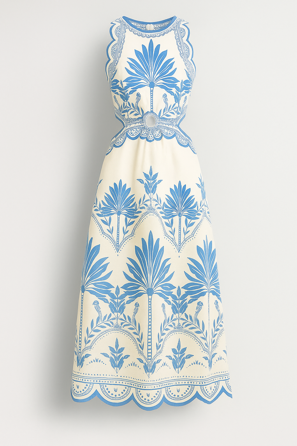 Abito Midi con Intaglio Palma – Eleganza Boho Estiva con Stampa Tropicale