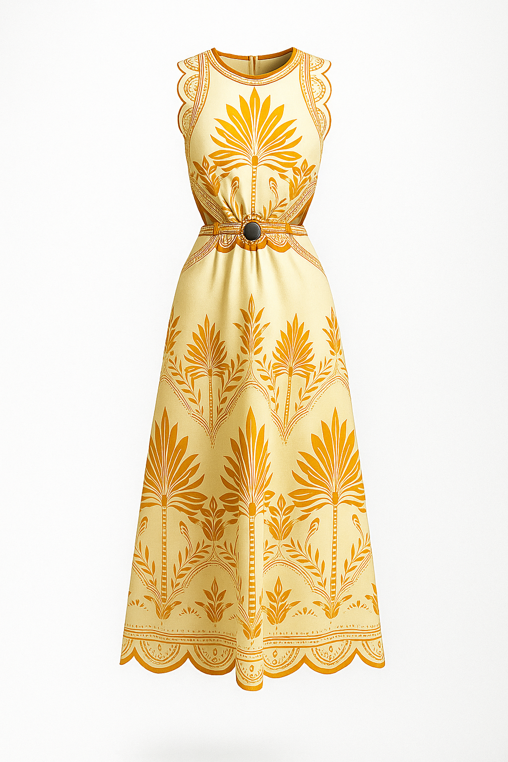 Abito Midi con Intaglio Palma – Eleganza Boho Estiva con Stampa Tropicale - Giallo - 25 cotton & linen beyond impact bluewhite cathryn-d cici select clothing coll:dresses coll:vacation coll:weekend_getaway crew neck cyy daily dresses elegant green hm selected in_six_month inner sample invisible zipper joey select2 leisure maxi no non-stretch not_low_sales nuboheme oa250228086 photo_model print regular regular fit resort mood sleeveless spring summer vacation white women woven fabric yellow - Concept Palermo