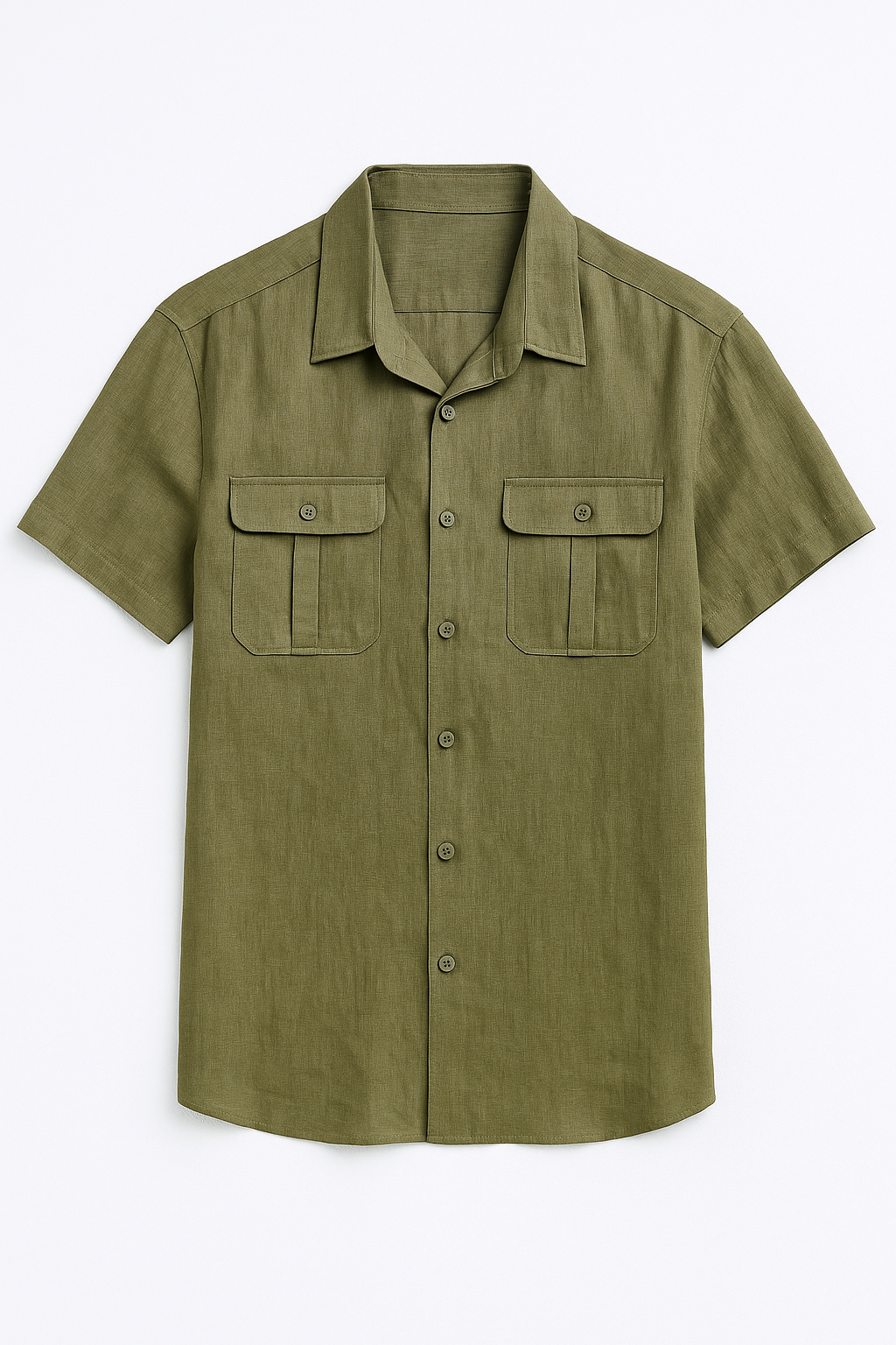 Vico | Camicia estiva da uomo in lino con maniche corte e tasche anteriori - Verde militare - men's polo shirt shirts & polos Shirts und Polos - Concept Palermo