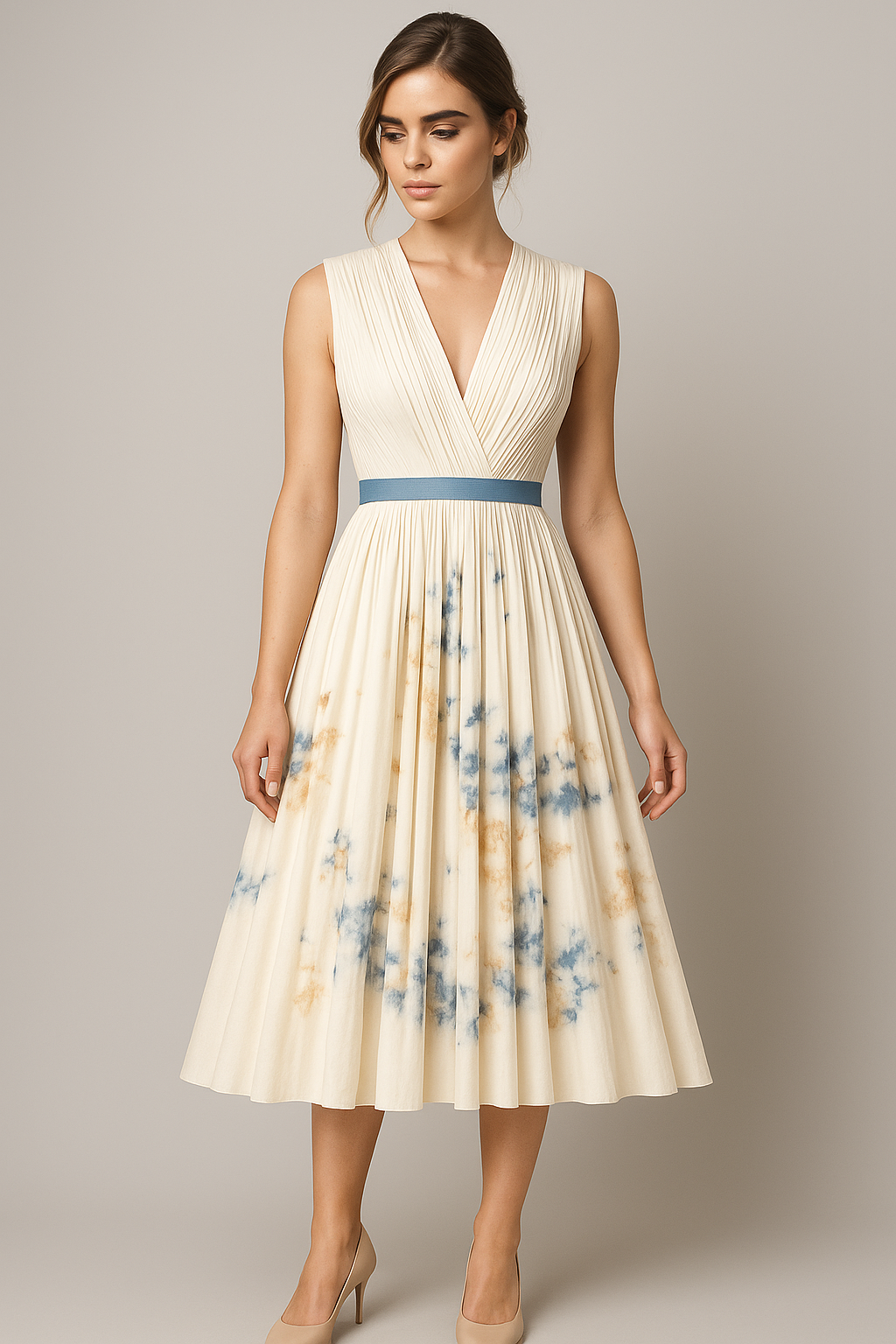 Vestito vintage Luciana Damer con pieghe e motivo acquerello - - Abendkleid(Evening dress) Dresses & Jumpsuits Holiday Season Midi Dresses Spring/Summer Women - Concept Palermo