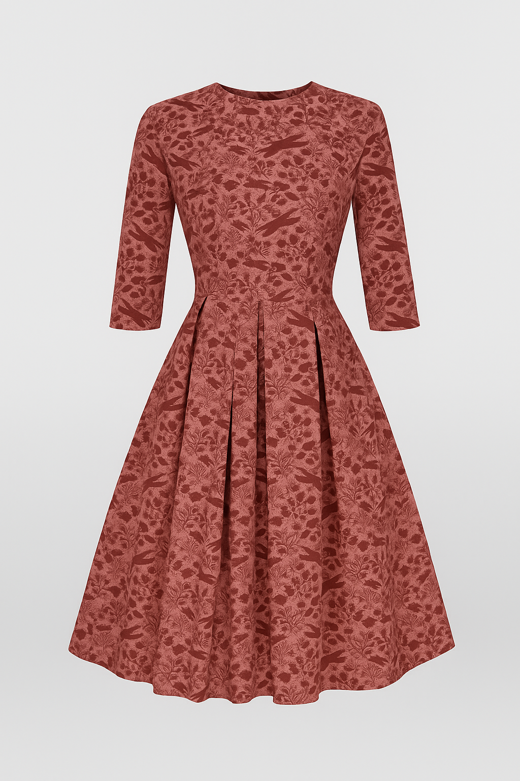 Retrozo | Elegante vestito midi con stampa floreale e maniche 3/4 - Fucsia - ADULT Fashion & Casual Frauen Kleider - Concept Palermo