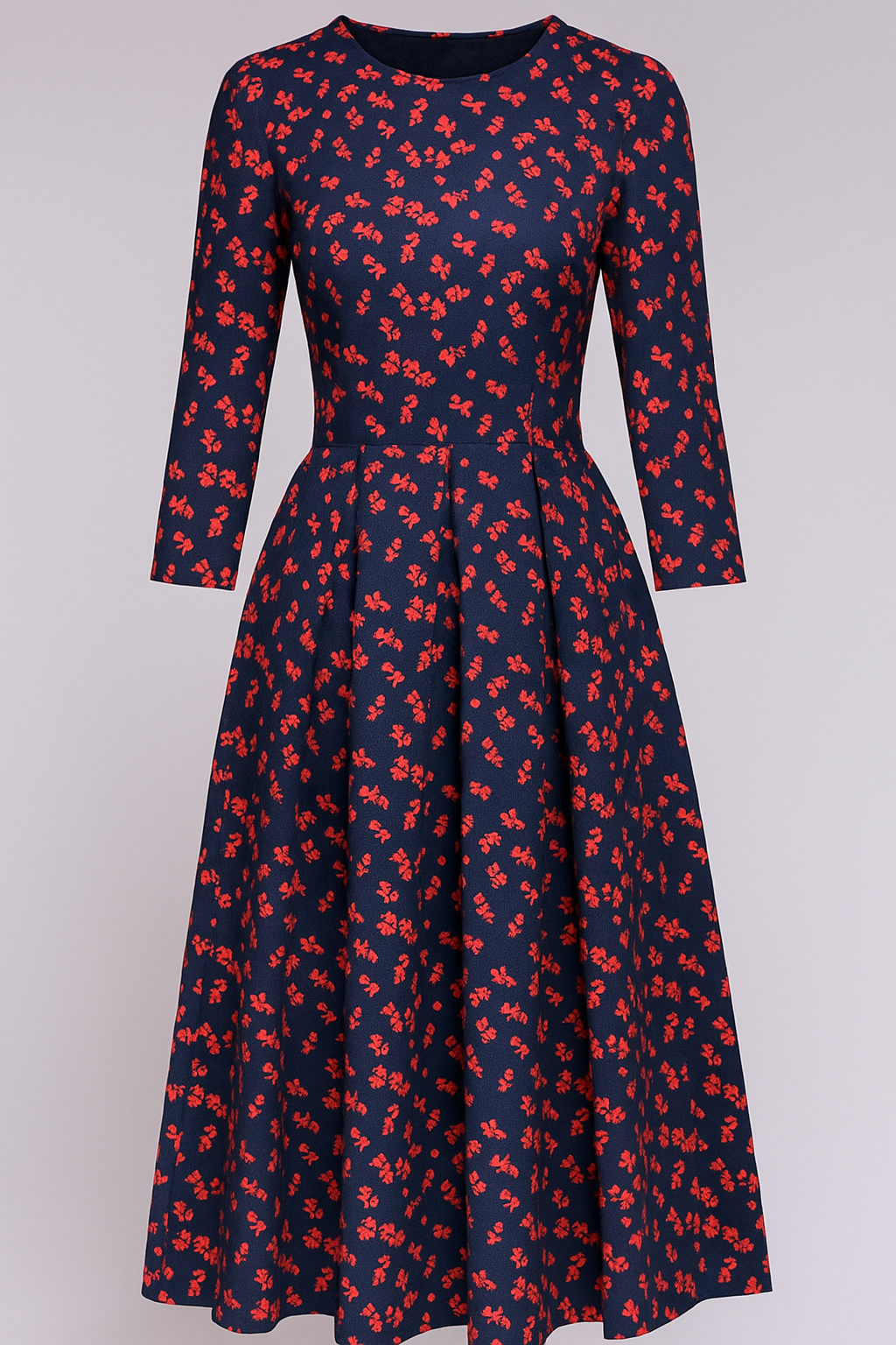 Retrozo | Elegante vestito midi con stampa floreale e maniche 3/4 - Stampa floreale blu - ADULT Fashion & Casual Frauen Kleider - Concept Palermo