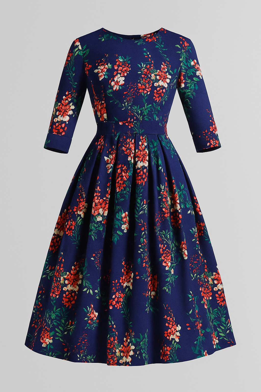 Retrozo | Elegante vestito midi con stampa floreale e maniche 3/4 - Viola - ADULT Fashion & Casual Frauen Kleider - Concept Palermo