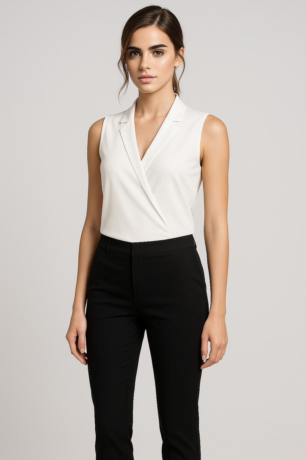 Elena | Blusa senza maniche con scollo a V e colletto alto - - fashion Frauen Oberteil - Concept Palermo