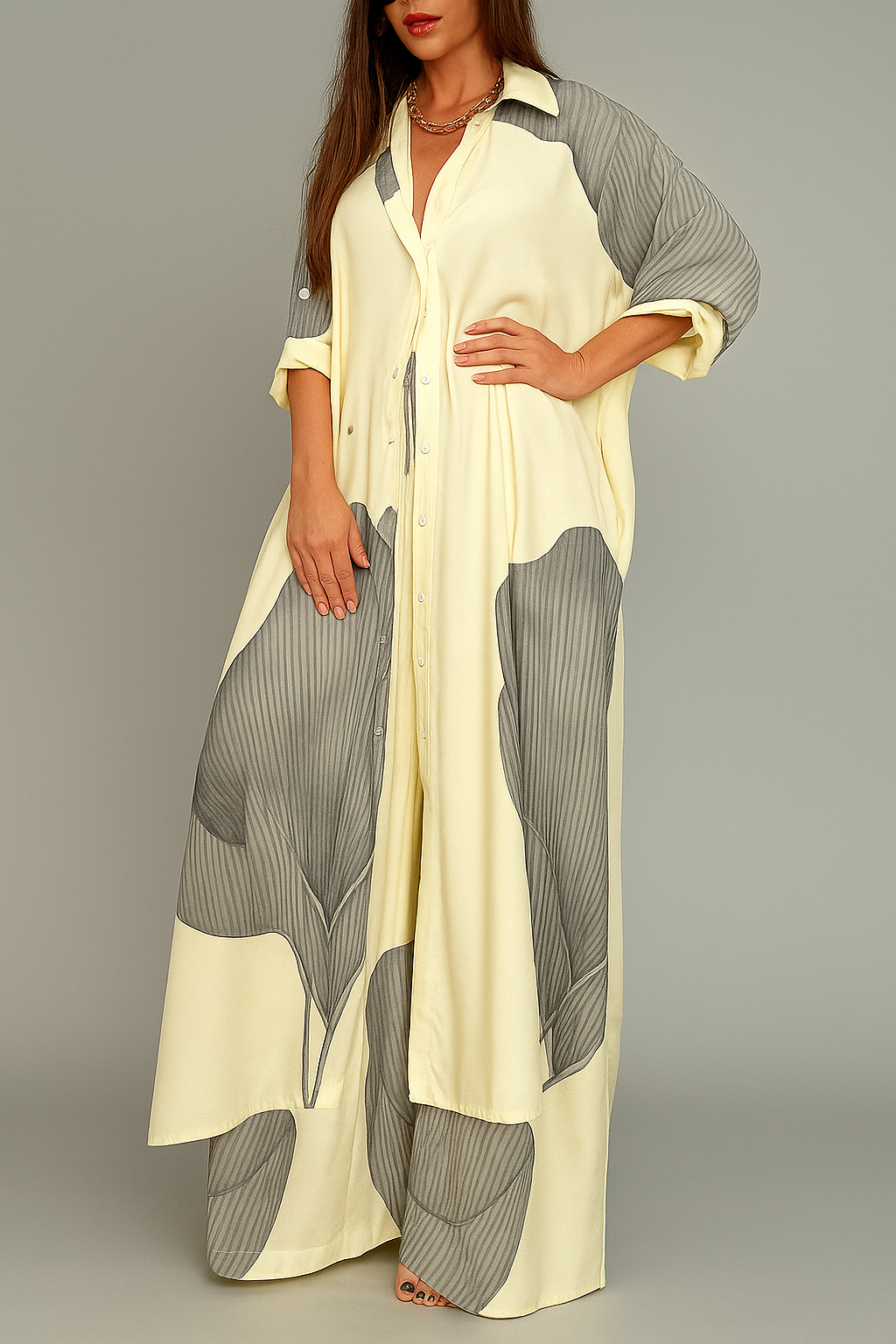Amelia | Set Tuta Donna Elegante con Camicia e Pantaloni - Albicocca-Blu - abbigliamento quotidiano camicia a bottoni camicia lunga donna moda femminile outfit casual donna pantaloni con cordoncino set elegante donna stile e comfort taglie disponibili S M L XL tessuto leggero - Concept Palermo
