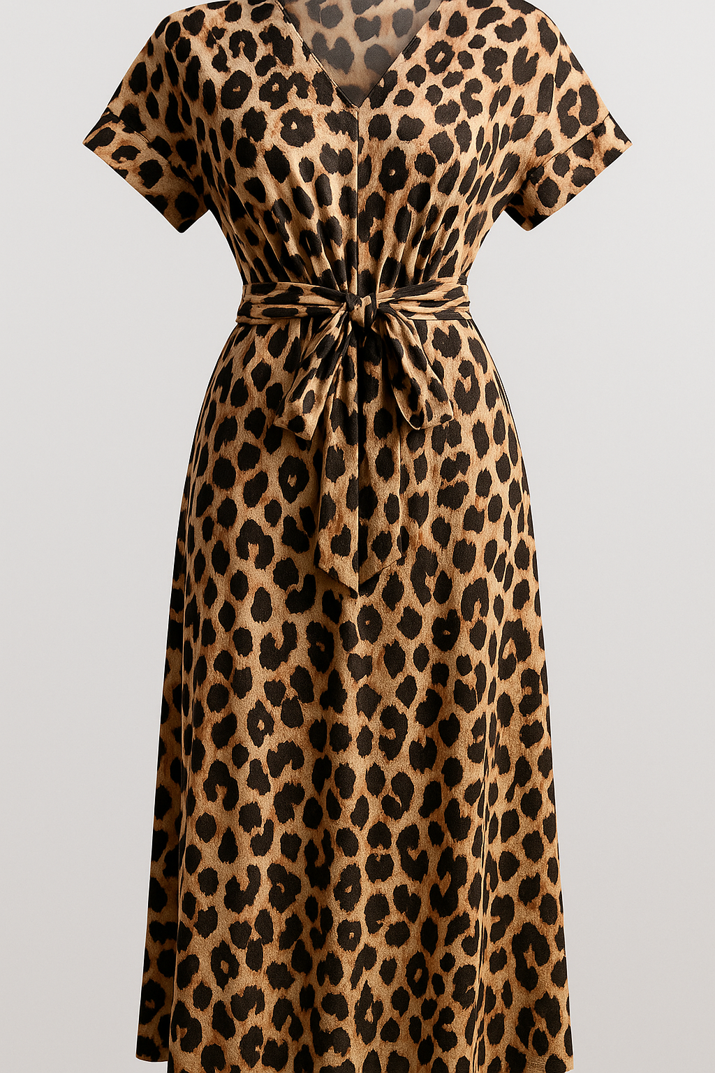Almada | Abito Donna Elegante con Stampa Leopardata - Marrone - abbigliamento donna abito elegante abito lungo cintura regolabile fashion autunnale materiale morbido outfit serale stampa leopardata vestito con scollo a V vestito versatile - Concept Palermo