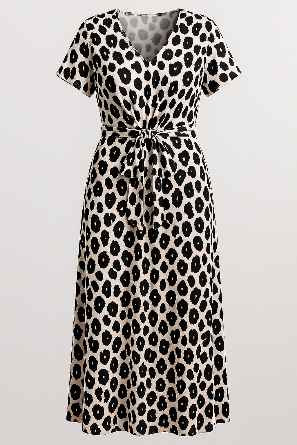 Almada | Abito Donna Elegante con Stampa Leopardata - Nero - abbigliamento donna abito elegante abito lungo cintura regolabile fashion autunnale materiale morbido outfit serale stampa leopardata vestito con scollo a V vestito versatile - Concept Palermo