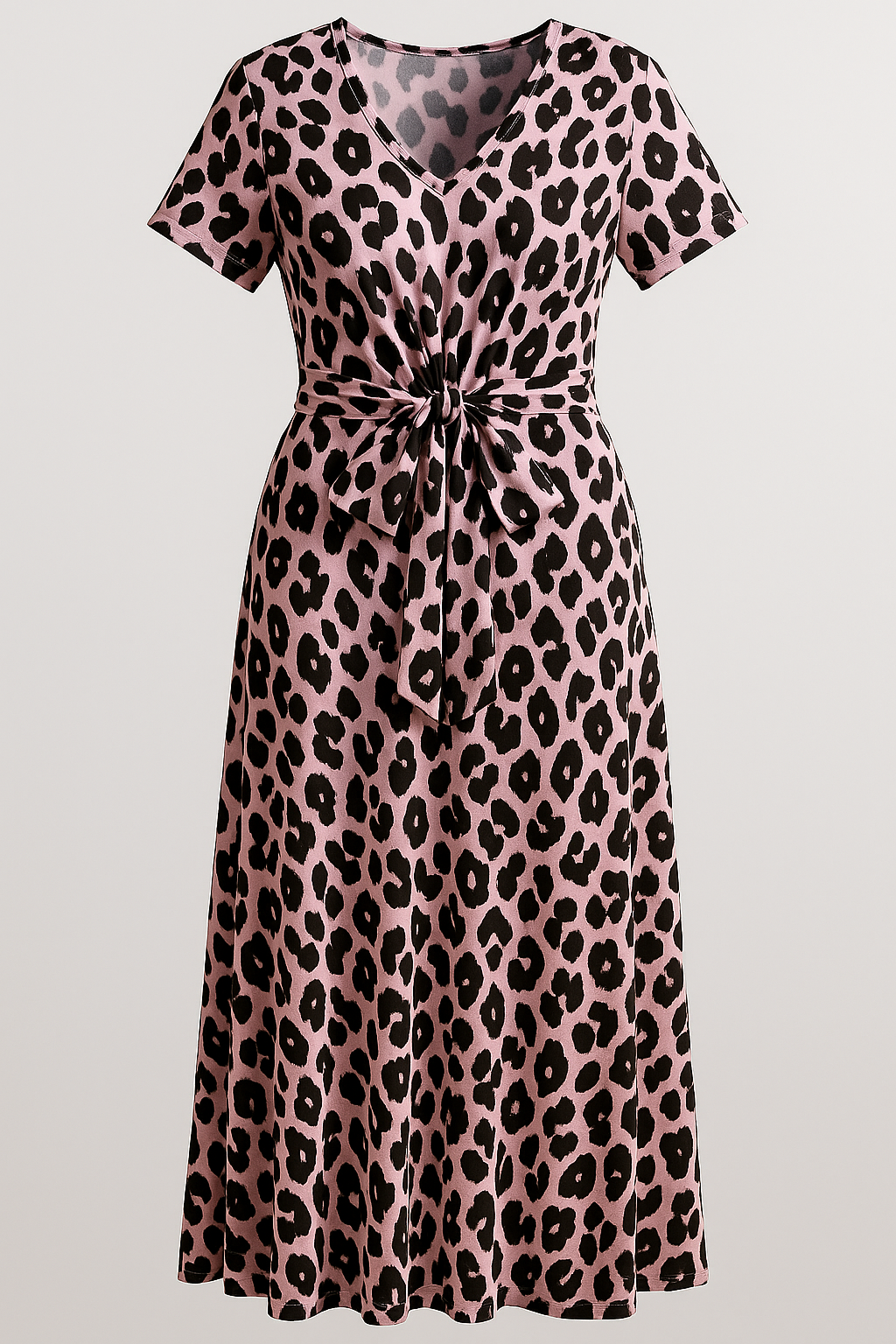 Almada | Abito Donna Elegante con Stampa Leopardata - Rosa - abbigliamento donna abito elegante abito lungo cintura regolabile fashion autunnale materiale morbido outfit serale stampa leopardata vestito con scollo a V vestito versatile - Concept Palermo