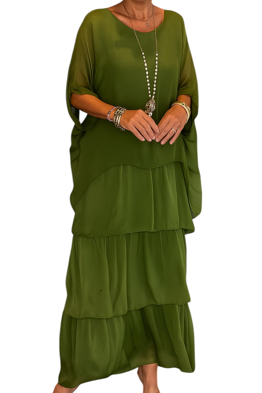 Palma | Abito Elegante Donna A-Line Maxi - Verde - Abito A-Line Abito autunnale Abito casual Abito elegante Abito in poliestere Abito maxi Abito per festività Abito primaverile Abito stile artistico Vestito versatile - Concept Palermo
