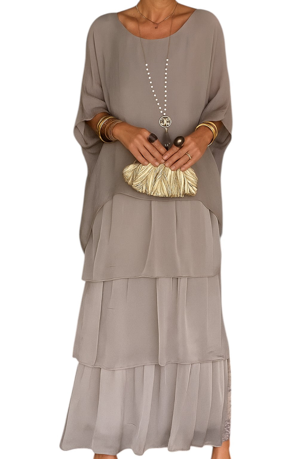 Palma | Abito Elegante Donna A-Line Maxi - Grigio - Abito A-Line Abito autunnale Abito casual Abito elegante Abito in poliestere Abito maxi Abito per festività Abito primaverile Abito stile artistico Vestito versatile - Concept Palermo