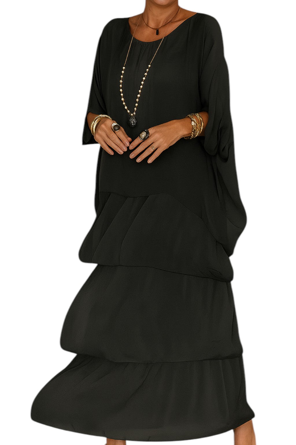 Palma | Abito Elegante Donna A-Line Maxi - Nero - Abito A-Line Abito autunnale Abito casual Abito elegante Abito in poliestere Abito maxi Abito per festività Abito primaverile Abito stile artistico Vestito versatile - Concept Palermo