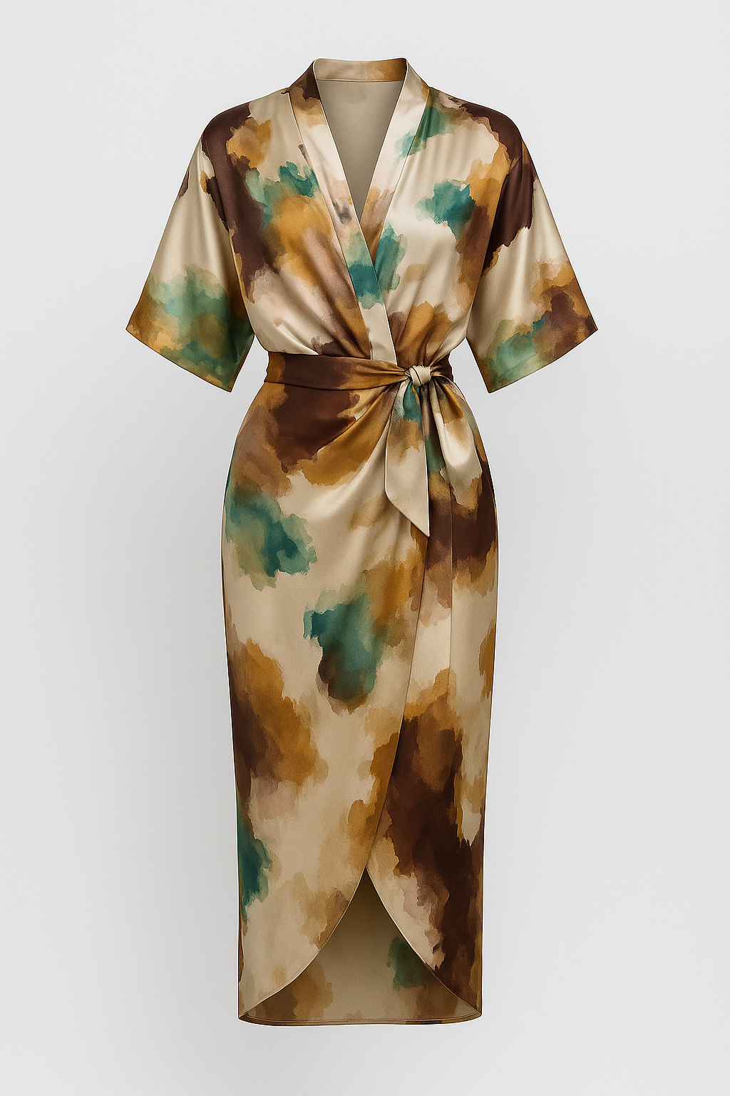 Geneva | Abito da Donna Elegante in Satin con Stampa Astratta - Khaki - abito con stampa astratta abito da donna abito in satin abito versatile design artistico eleganza e comfort look audaci moda femminile vestito al ginocchio vestito elegante - Concept Palermo