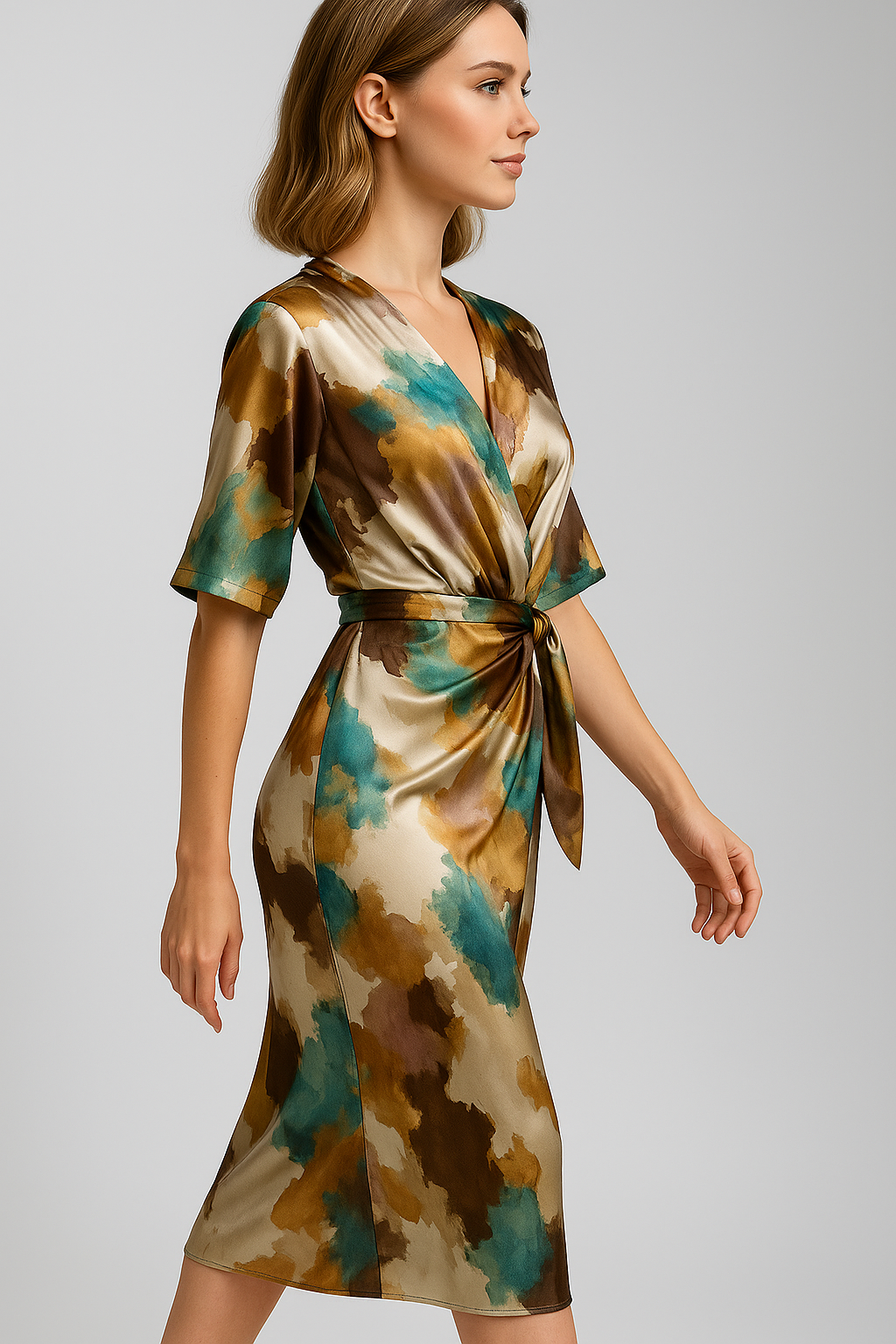 Geneva | Abito da Donna Elegante in Satin con Stampa Astratta - - abito con stampa astratta abito da donna abito in satin abito versatile design artistico eleganza e comfort look audaci moda femminile vestito al ginocchio vestito elegante - Concept Palermo