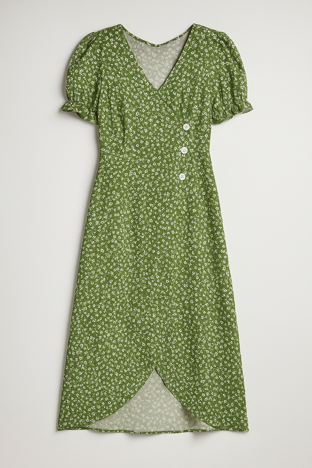Marie | Vestito midi stampato con scollatura a V e bottoni laterali - Verde - Frauen Kleider - Concept Palermo