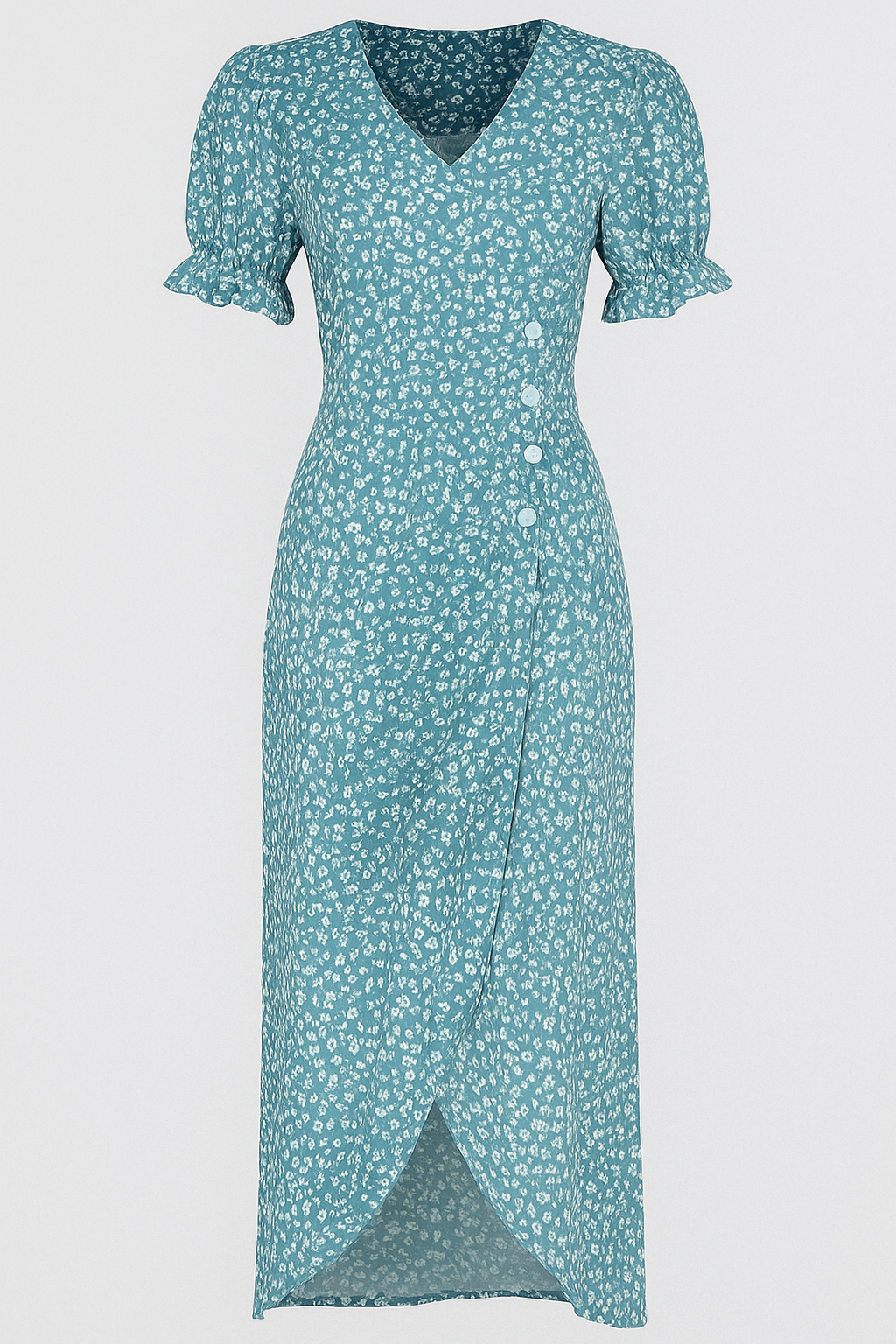 Marie | Vestito midi stampato con scollatura a V e bottoni laterali - Blu - Frauen Kleider - Concept Palermo