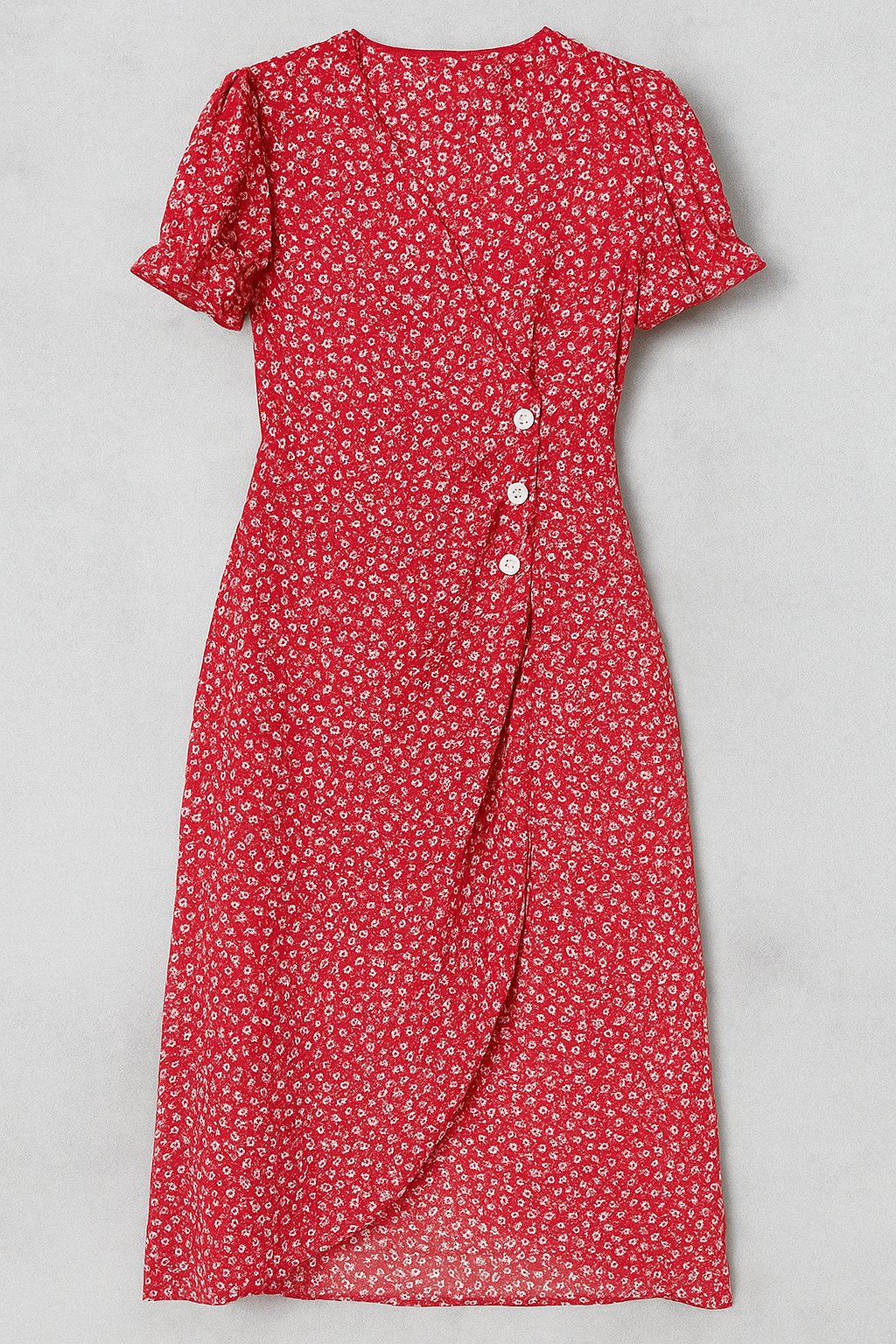 Marie | Vestito midi stampato con scollatura a V e bottoni laterali - Rosso - Frauen Kleider - Concept Palermo