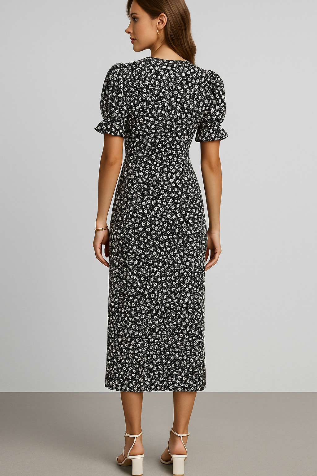 Marie | Vestito midi stampato con scollatura a V e bottoni laterali - - Frauen Kleider - Concept Palermo
