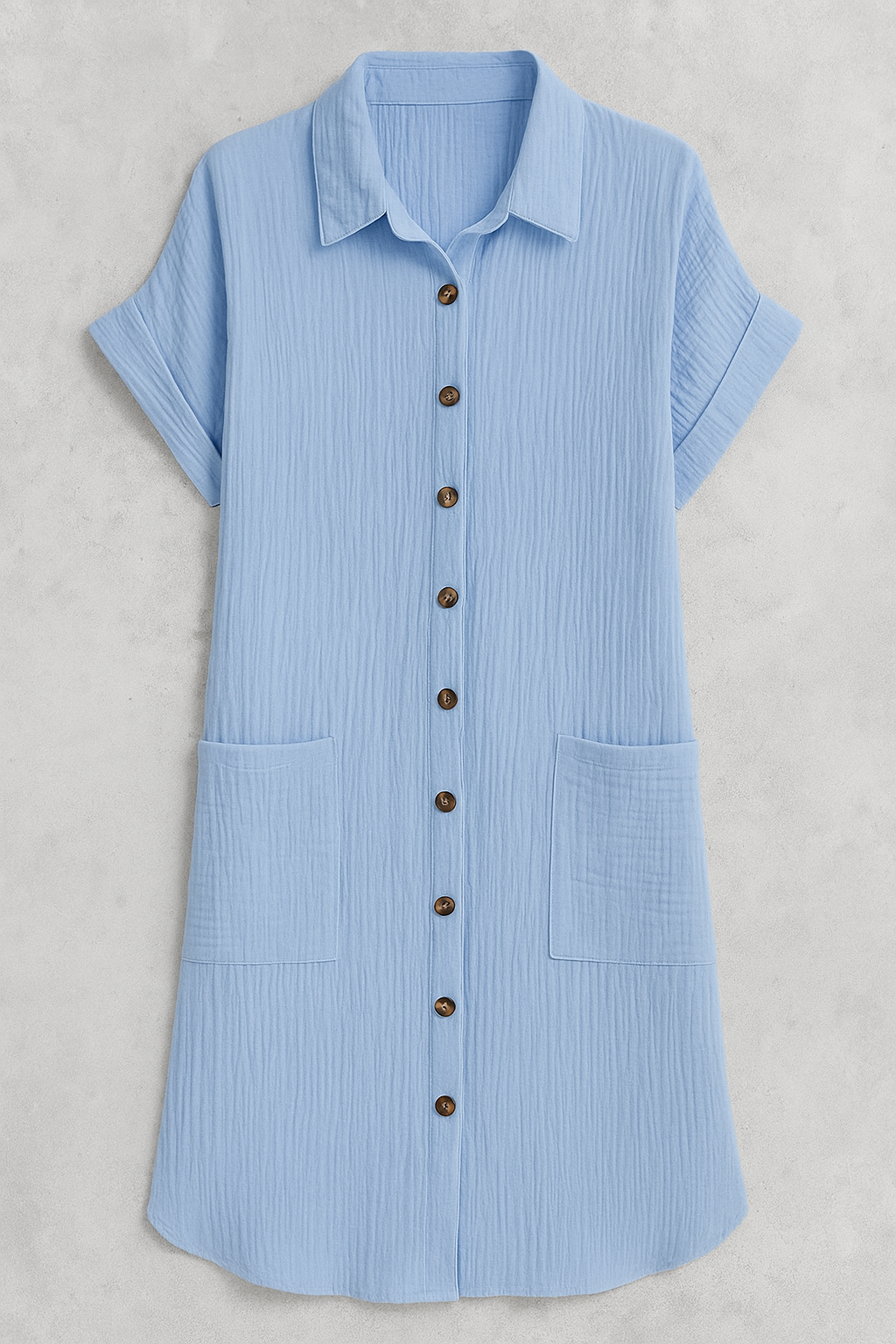Margaret | Abito Camicetta in Vaffelbomull con Bottoni - Azzurro chiaro - dress Frauen Kleider women - Concept Palermo