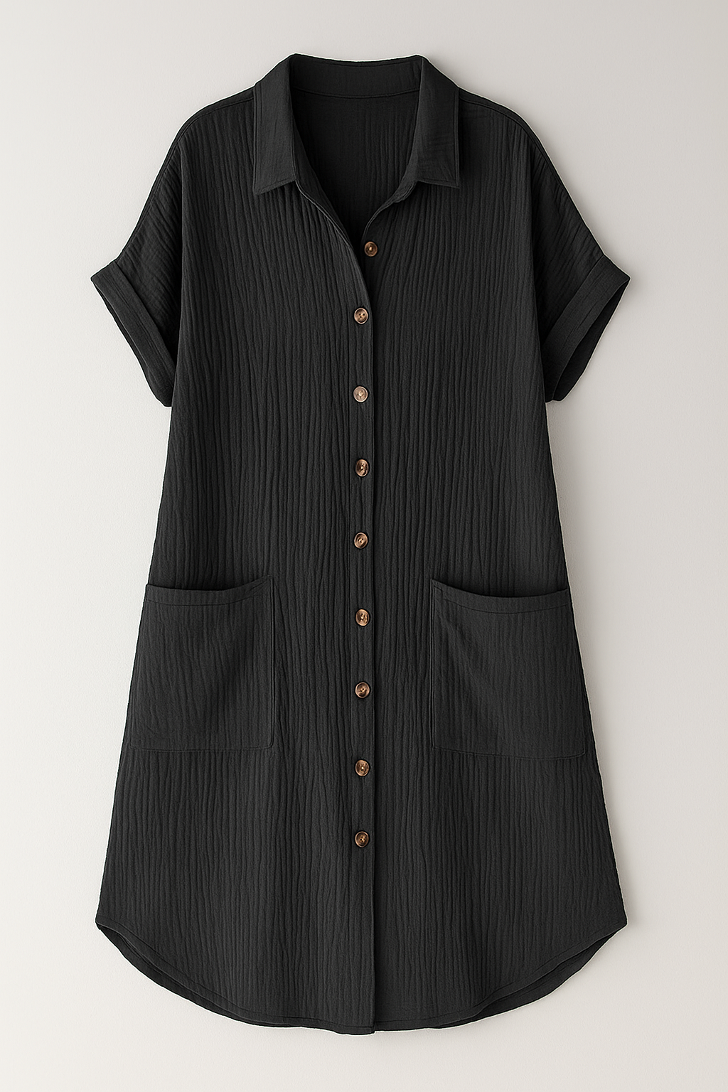Margaret | Abito Camicetta in Vaffelbomull con Bottoni - Nero - dress Frauen Kleider women - Concept Palermo