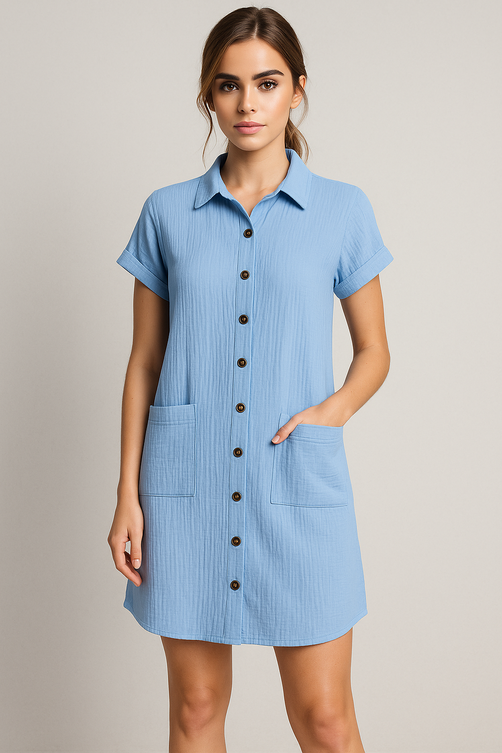 Margaret | Abito Camicetta in Vaffelbomull con Bottoni - - dress Frauen Kleider women - Concept Palermo