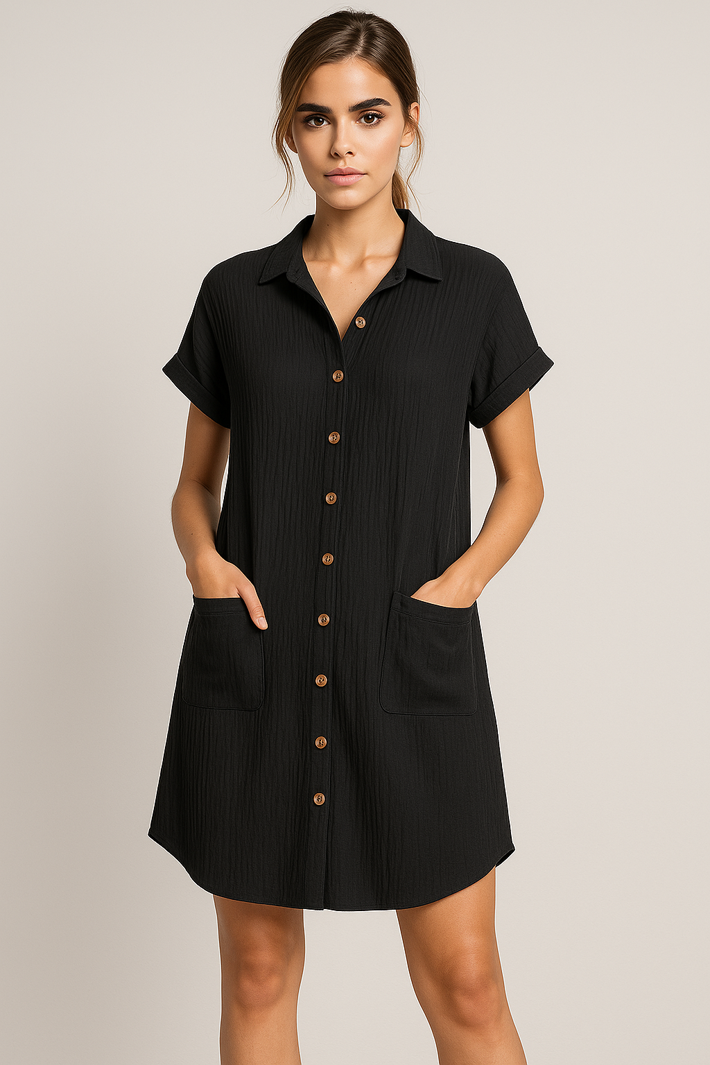 Margaret | Abito Camicetta in Vaffelbomull con Bottoni - - dress Frauen Kleider women - Concept Palermo