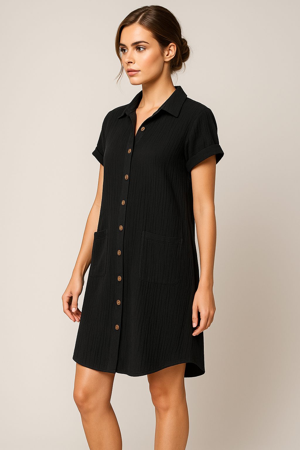 Margaret | Abito Camicetta in Vaffelbomull con Bottoni - - dress Frauen Kleider women - Concept Palermo