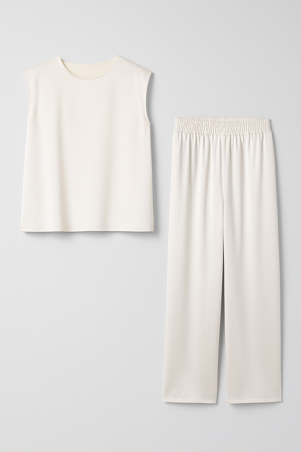 Abbey | Completo Donna Elegante Due Pezzi - Bianco - abbigliamento casual elegante blusa spalle scese completo due pezzi eleganza donna moda femminile outfit moda pantaloni ampi set sofisticato Silka leggero vestiti per ogni occasione - Concept Palermo
