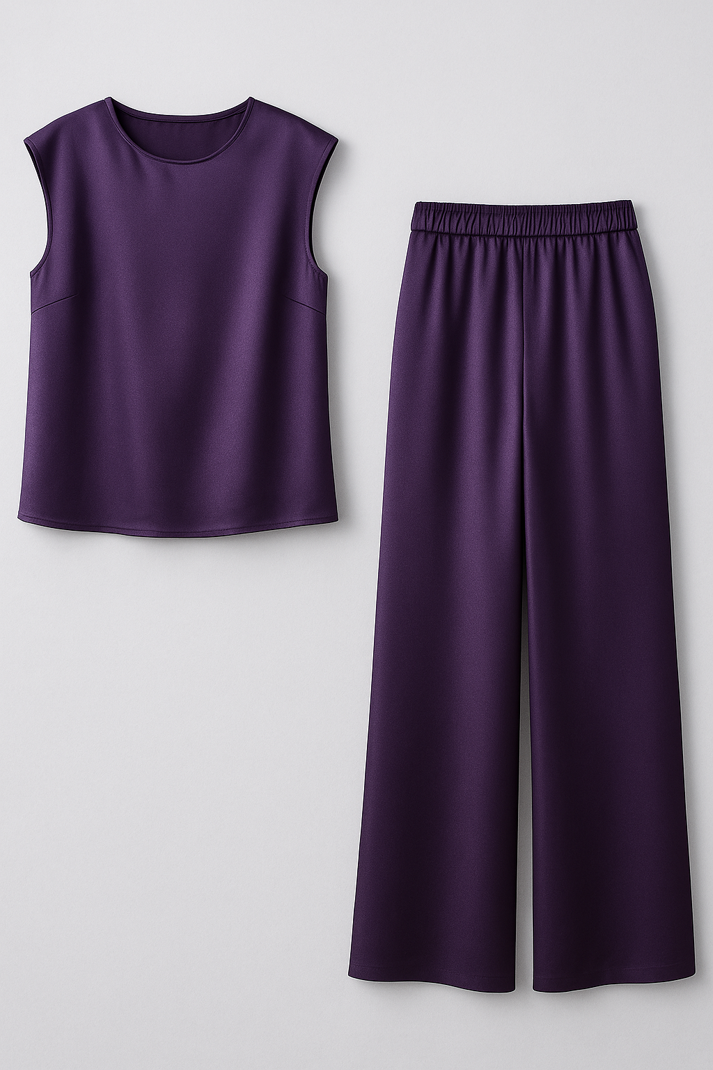 Abbey | Completo Donna Elegante Due Pezzi - Porpora - abbigliamento casual elegante blusa spalle scese completo due pezzi eleganza donna moda femminile outfit moda pantaloni ampi set sofisticato Silka leggero vestiti per ogni occasione - Concept Palermo