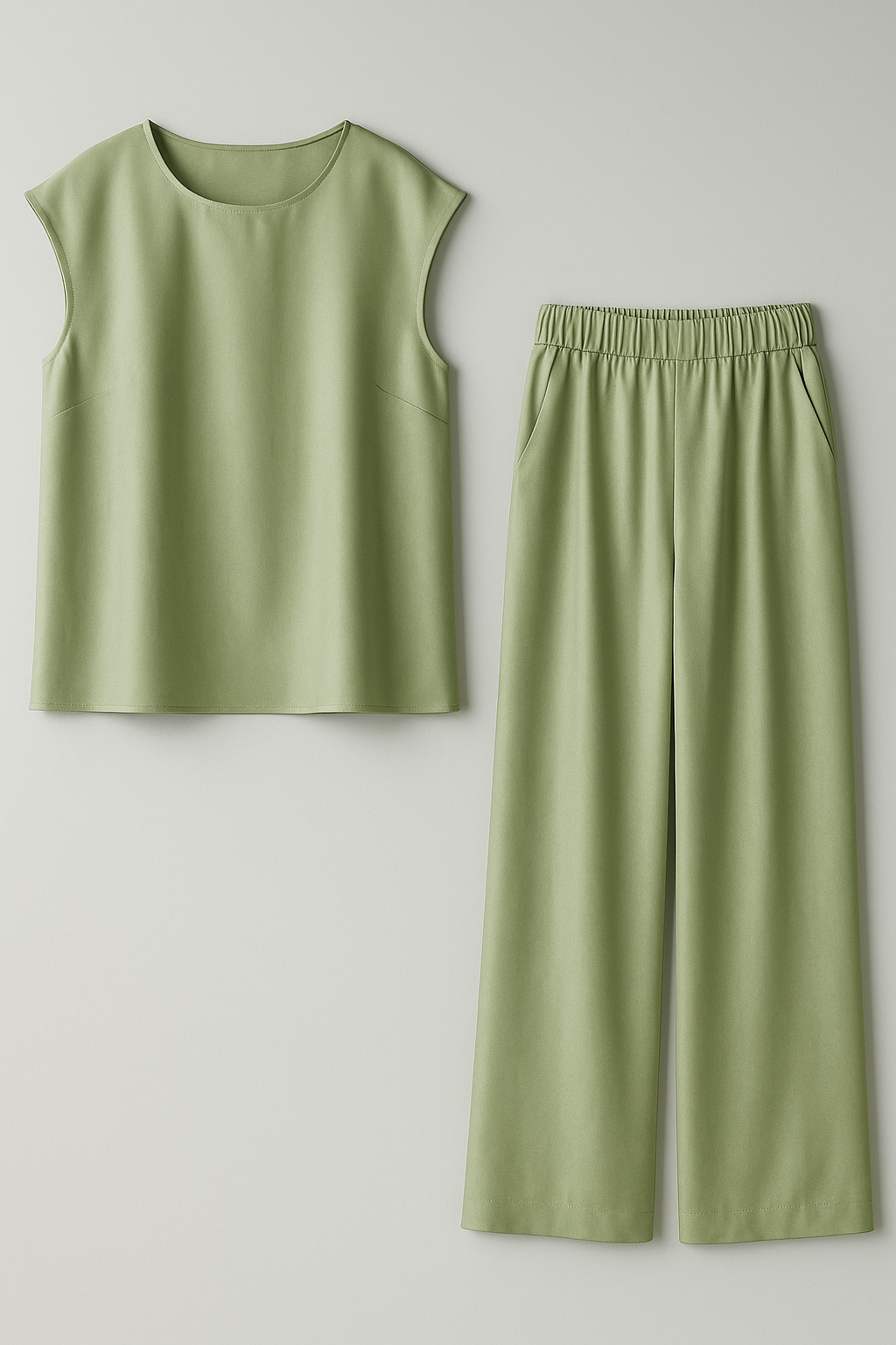 Abbey | Completo Donna Elegante Due Pezzi - Verde pastello - abbigliamento casual elegante blusa spalle scese completo due pezzi eleganza donna moda femminile outfit moda pantaloni ampi set sofisticato Silka leggero vestiti per ogni occasione - Concept Palermo