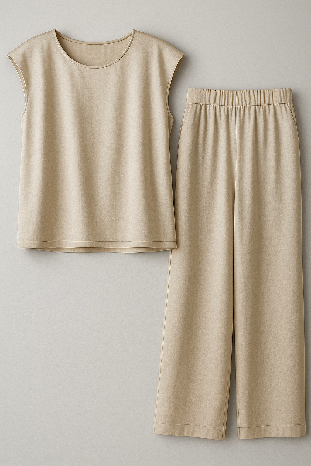 Abbey | Completo Donna Elegante Due Pezzi - Beige - abbigliamento casual elegante blusa spalle scese completo due pezzi eleganza donna moda femminile outfit moda pantaloni ampi set sofisticato Silka leggero vestiti per ogni occasione - Concept Palermo