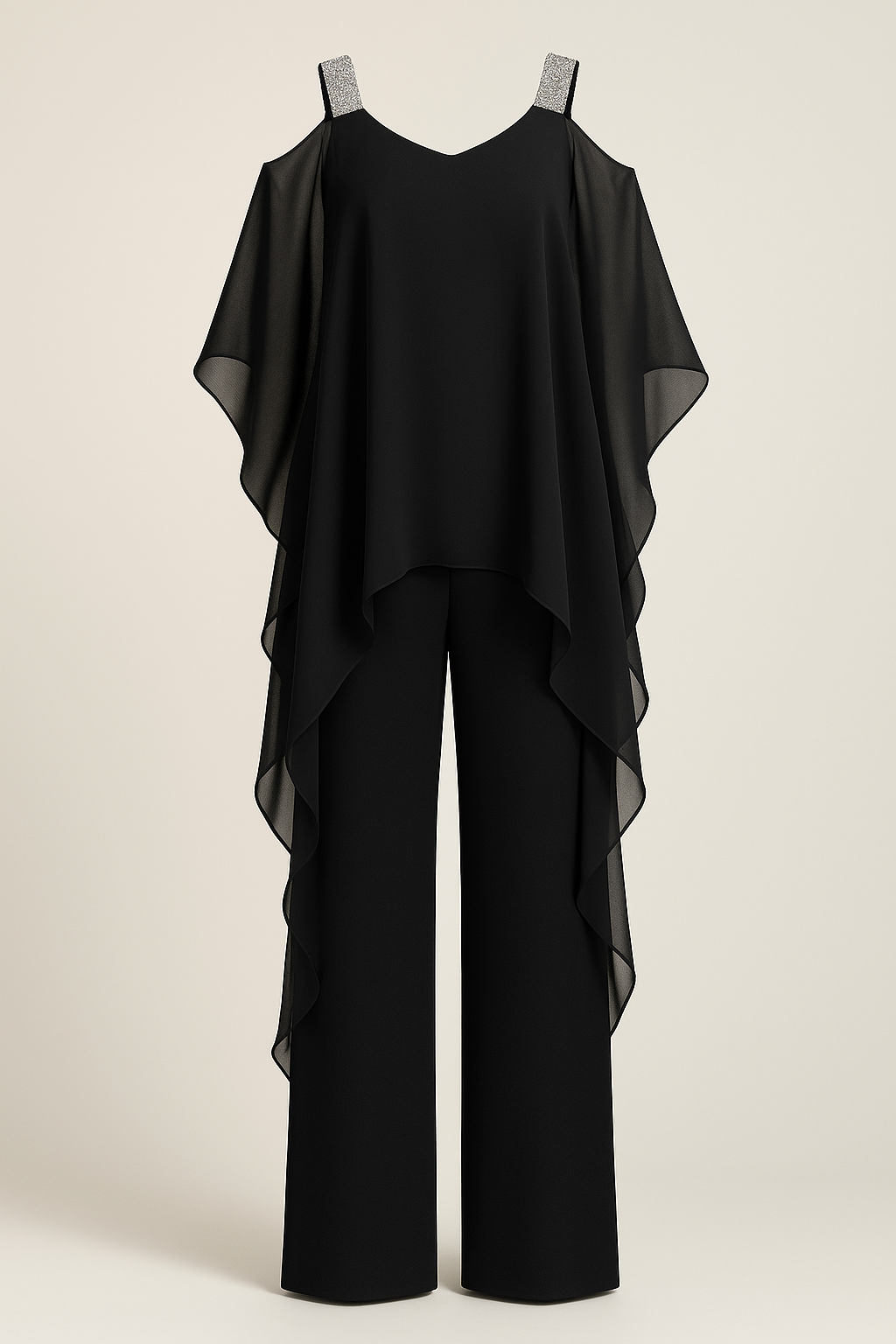 Malta | Tuta Elegante Donna Asimmetrica Cerimonia - Nero - abbigliamento asimmetrico cerniera posteriore outfit sofisticato tuta alla moda tuta con copertura tuta elegante tuta in velo tuta moda tuta per occasioni speciali vestito per eventi - Concept Palermo