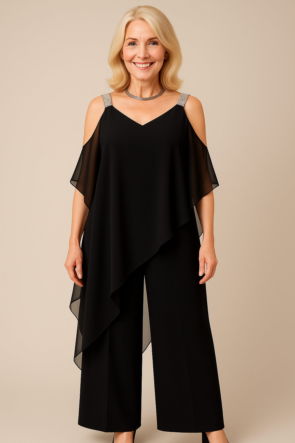Malta | Tuta Elegante Donna Asimmetrica Cerimonia - - abbigliamento asimmetrico cerniera posteriore outfit sofisticato tuta alla moda tuta con copertura tuta elegante tuta in velo tuta moda tuta per occasioni speciali vestito per eventi - Concept Palermo