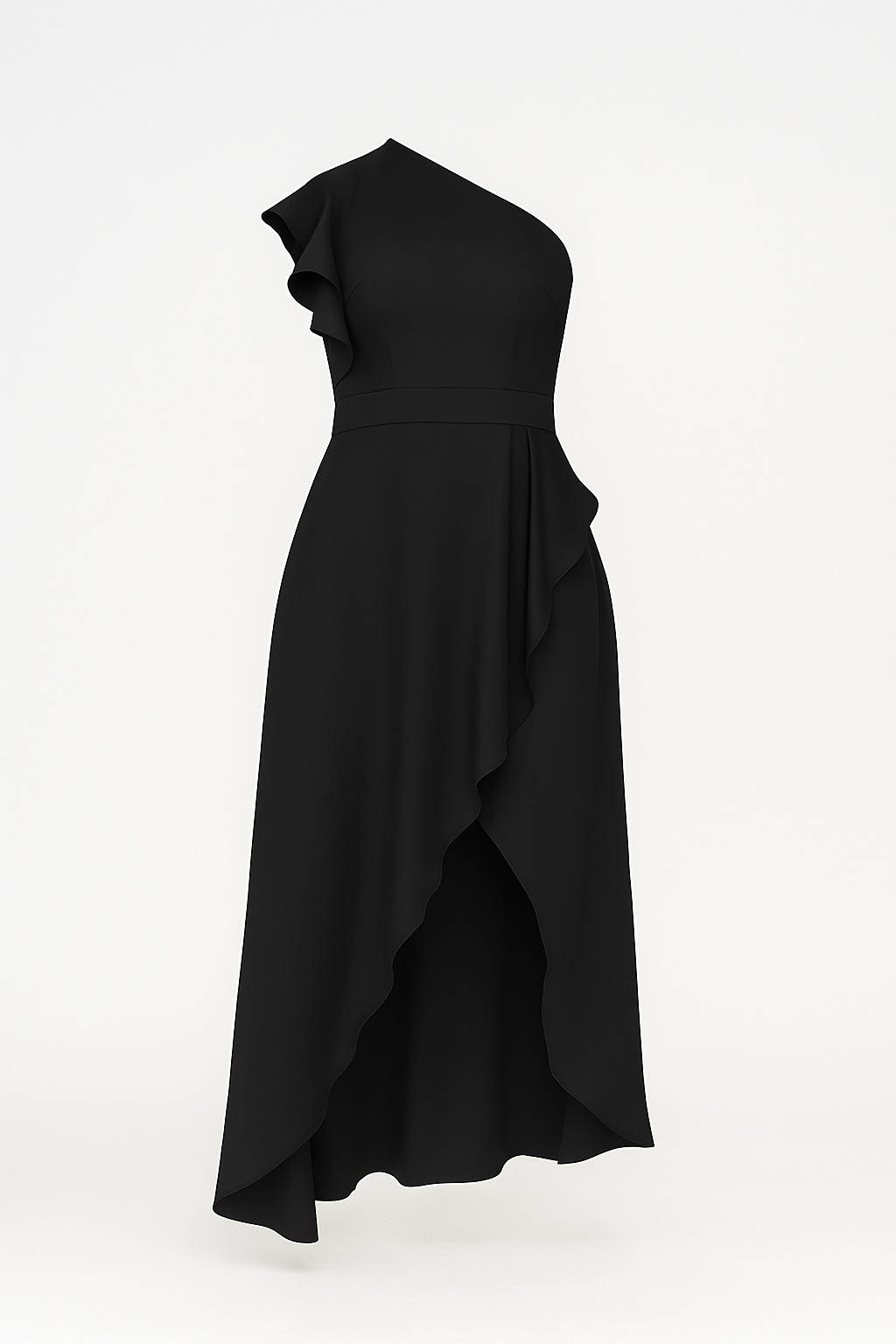 Sole | Abito Donna Asimmetrico Elegante con Rouches - Nero - abito asimmetrico abito con rouches abito spalla unica abito versatile design irregolare look elegante moda femminile silhouette taillèe tessuto di alta qualità vestito per eventi formali - Concept Palermo