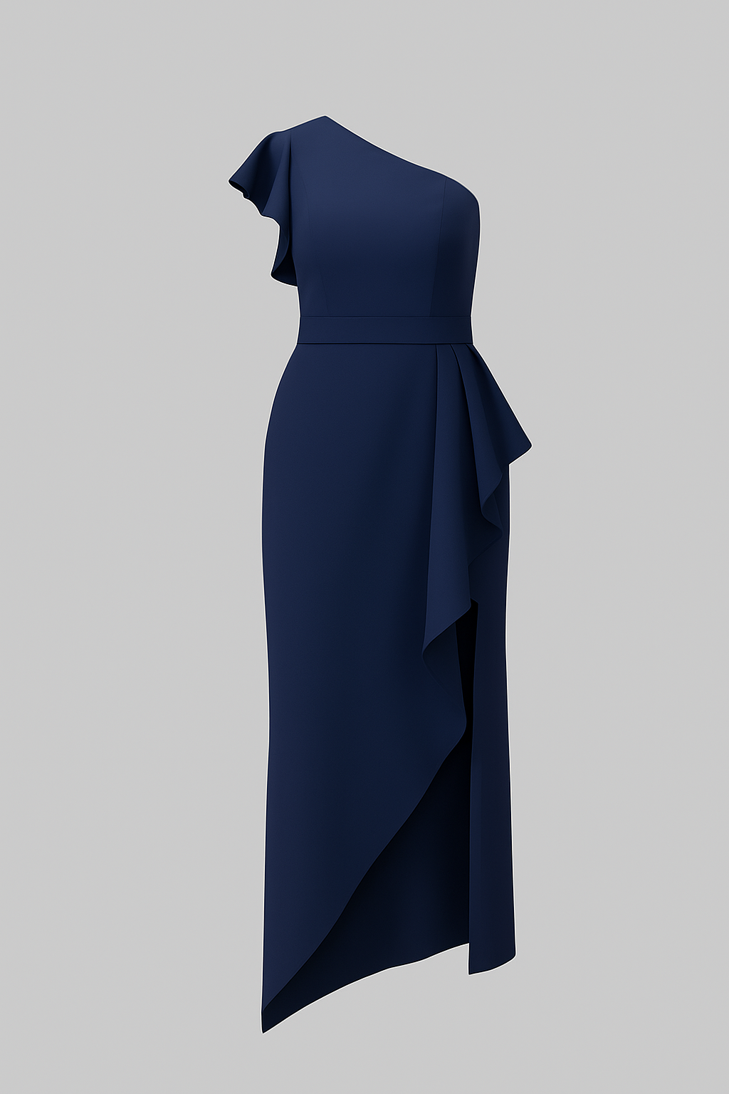 Sole | Abito Donna Asimmetrico Elegante con Rouches - Blu scuro - abito asimmetrico abito con rouches abito spalla unica abito versatile design irregolare look elegante moda femminile silhouette taillèe tessuto di alta qualità vestito per eventi formali - Concept Palermo