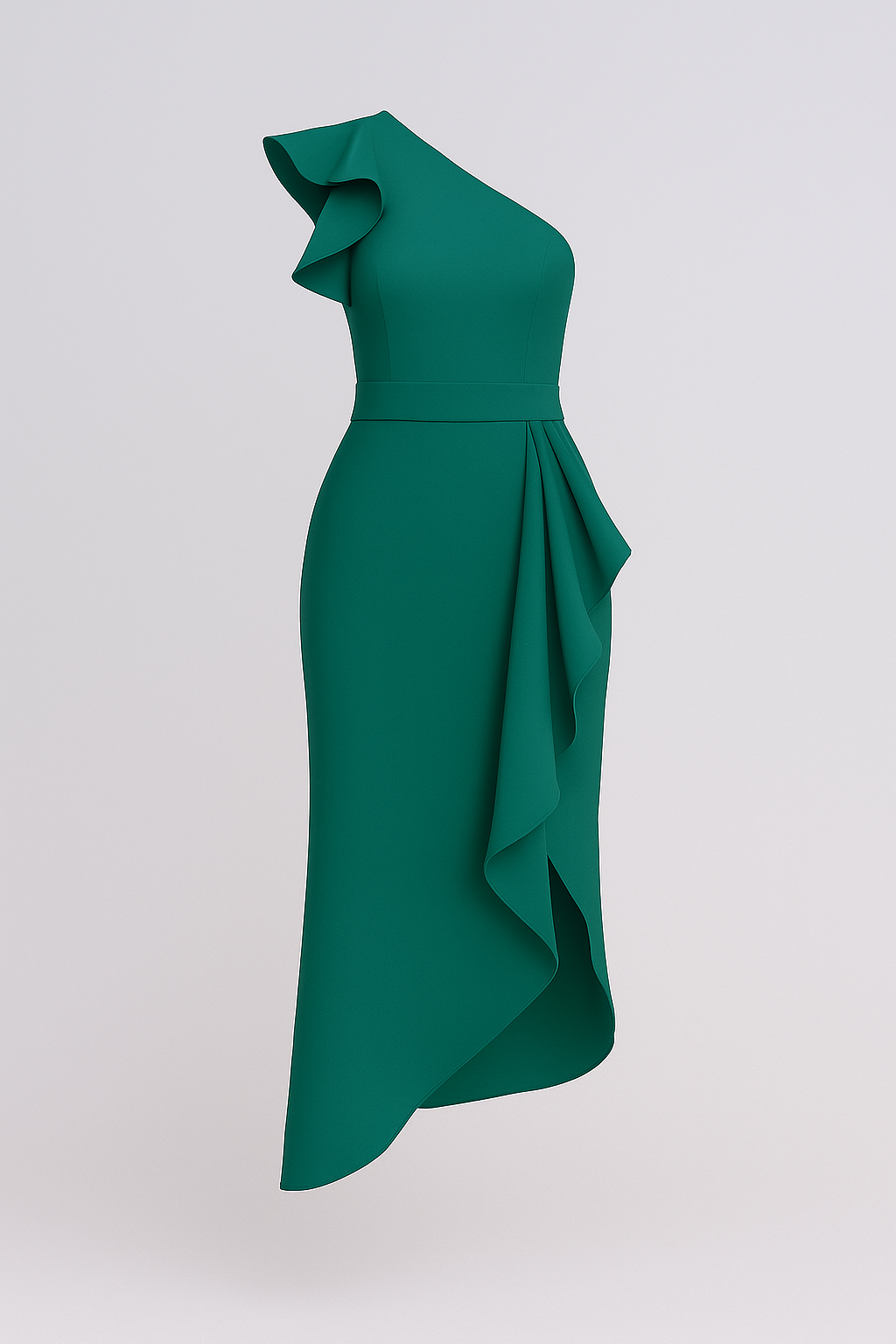 Sole | Abito Donna Asimmetrico Elegante con Rouches - Verde - abito asimmetrico abito con rouches abito spalla unica abito versatile design irregolare look elegante moda femminile silhouette taillèe tessuto di alta qualità vestito per eventi formali - Concept Palermo