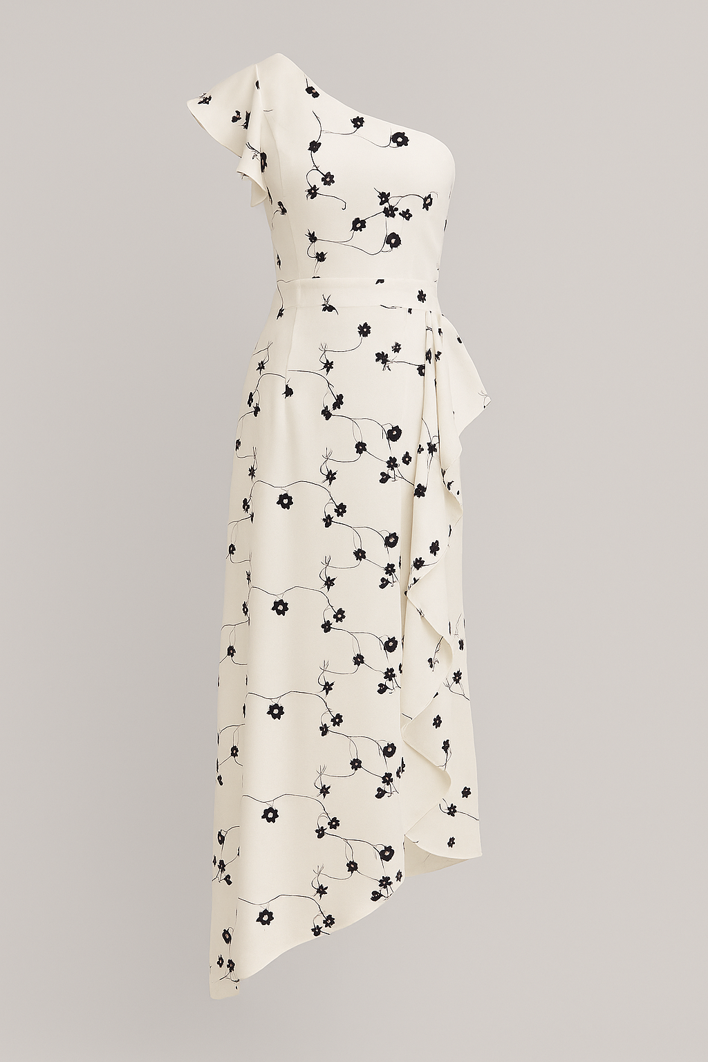 Sole | Abito Donna Asimmetrico Elegante con Rouches - Nero-Bianco - abito asimmetrico abito con rouches abito spalla unica abito versatile design irregolare look elegante moda femminile silhouette taillèe tessuto di alta qualità vestito per eventi formali - Concept Palermo
