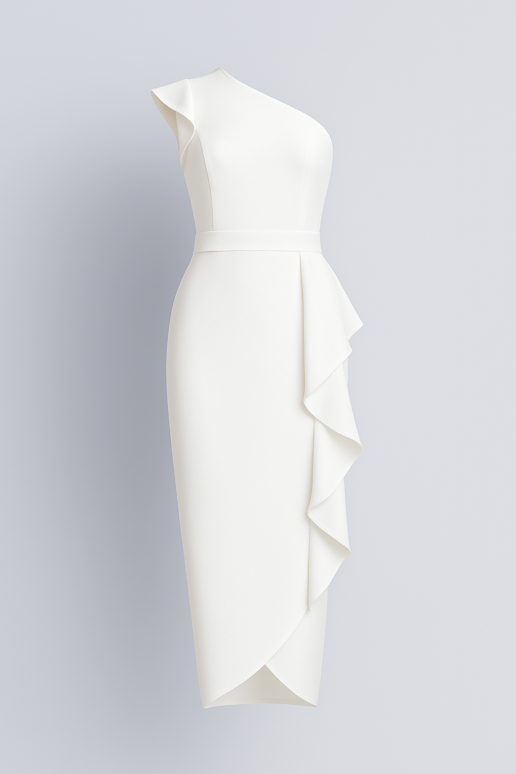 Sole | Abito Donna Asimmetrico Elegante con Rouches - Bianco - abito asimmetrico abito con rouches abito spalla unica abito versatile design irregolare look elegante moda femminile silhouette taillèe tessuto di alta qualità vestito per eventi formali - Concept Palermo