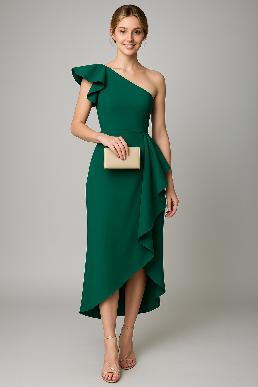 Sole | Abito Donna Asimmetrico Elegante con Rouches - - abito asimmetrico abito con rouches abito spalla unica abito versatile design irregolare look elegante moda femminile silhouette taillèe tessuto di alta qualità vestito per eventi formali - Concept Palermo