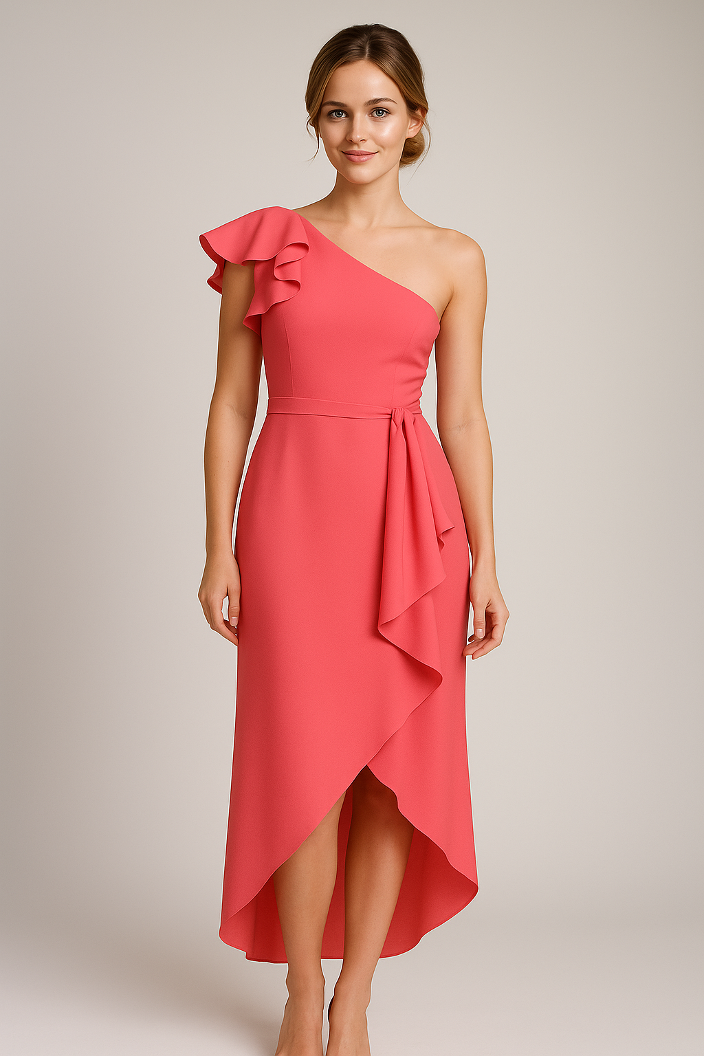 Sole | Abito Donna Asimmetrico Elegante con Rouches - - abito asimmetrico abito con rouches abito spalla unica abito versatile design irregolare look elegante moda femminile silhouette taillèe tessuto di alta qualità vestito per eventi formali - Concept Palermo