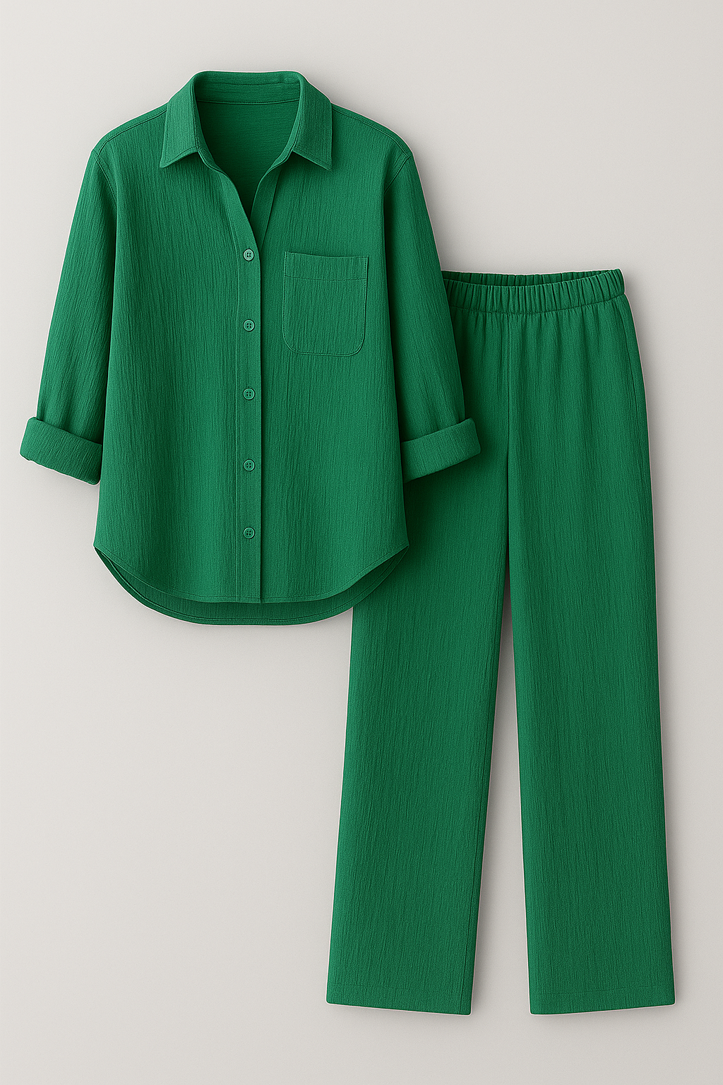 Claudia | Set Estivo Casual per Donne Elegantemente Comodo - Verde - abbigliamento estivo elegante abbigliamento leggero camicia e pantaloni design classico abbigliamento moda femminile outfit estivo casual pantaloni comodi set due pezzi donna set estivo donne stile estivo - Concept Palermo