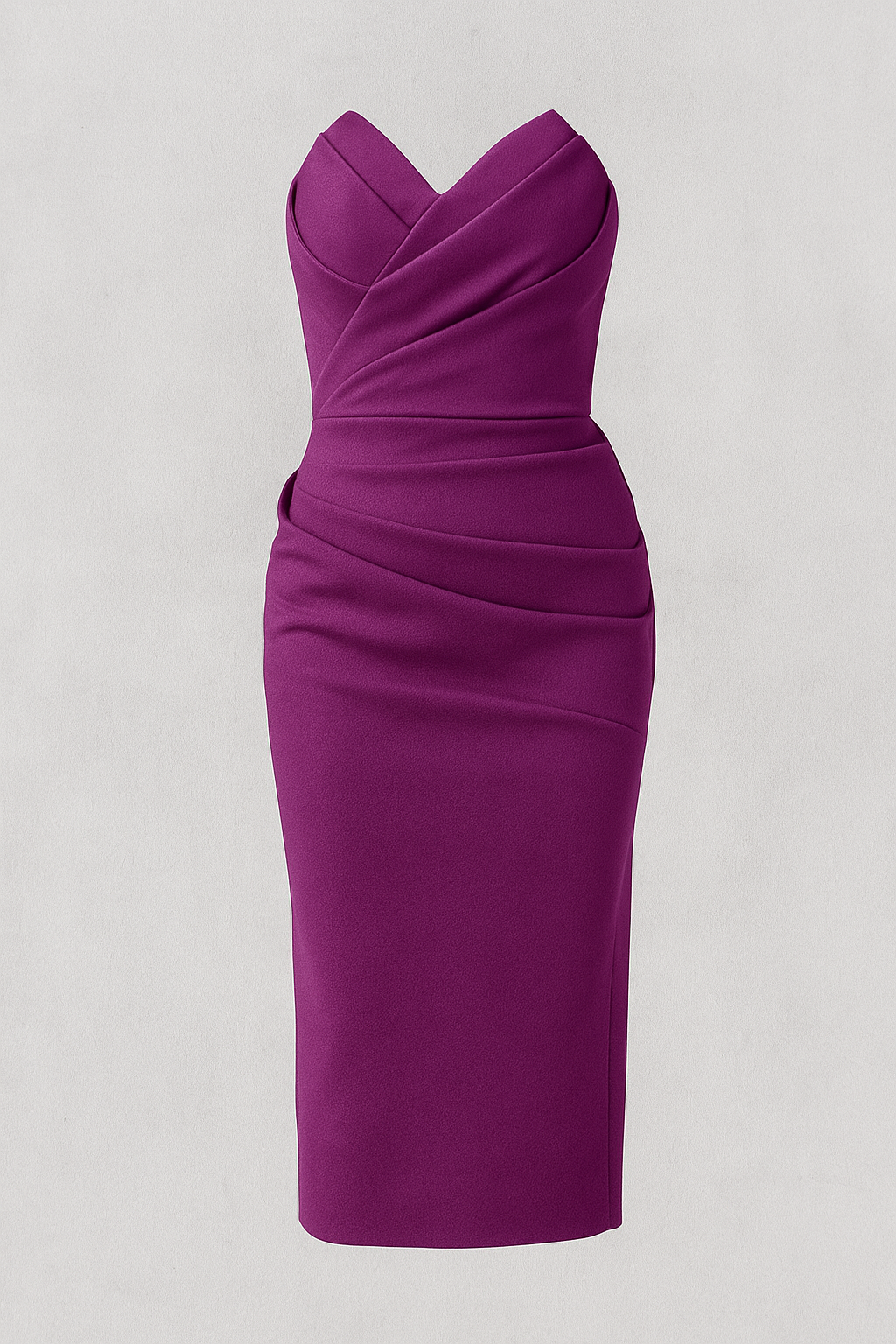 Emilia | Abito Midi Elegante Senza Spalline con Spacco - Rosa caldo - abito da festa abito midi abito senza spalline abito sexy alta moda completo versatile fashion donna spacco posteriore vestito arricciato vestito elegante - Concept Palermo