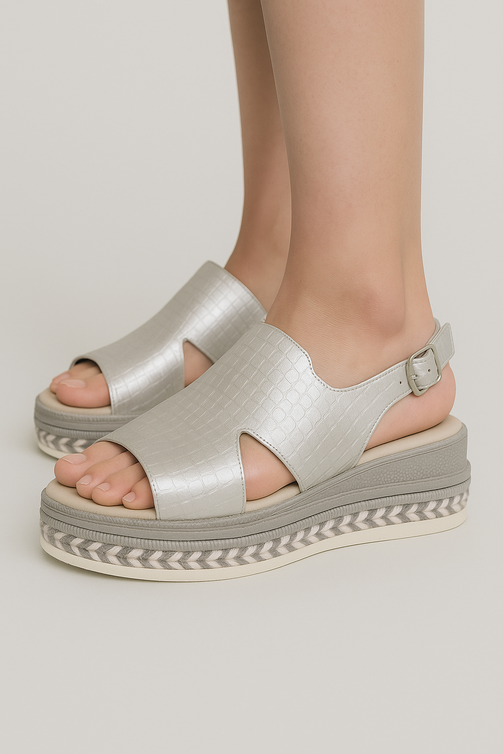 Viviana| Sandali dorati con plateau, stampa cocco e suola in corda - - Frauen Sandalen SUMMER - Concept Palermo