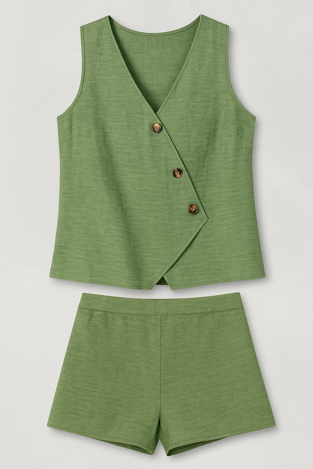 Zoya | Set estivo da donna con top avvolgente e short in misto lino - Verde - Clothes clothes for women women clothes - Concept Palermo