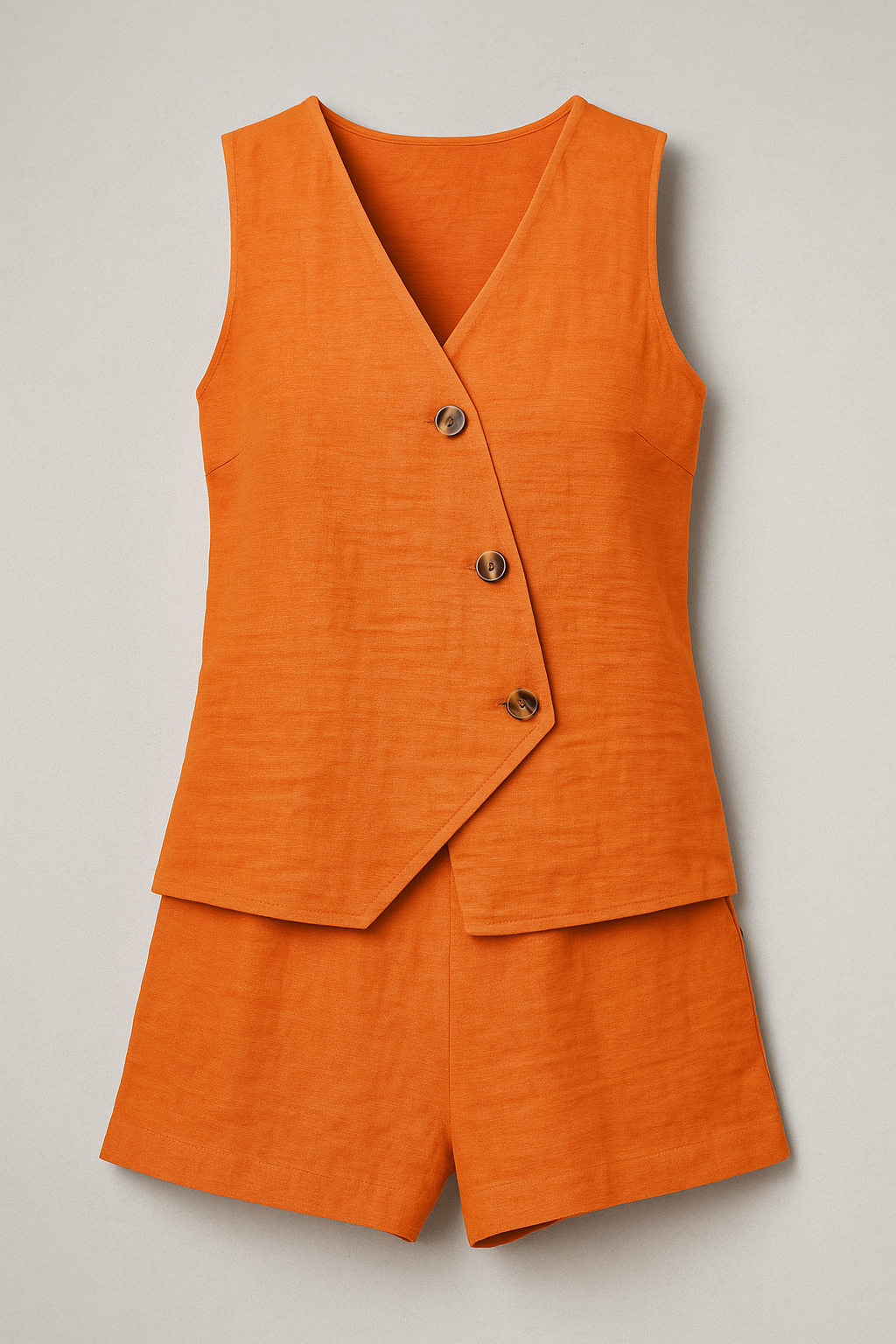 Zoya | Set estivo da donna con top avvolgente e short in misto lino - Arancione - Clothes clothes for women women clothes - Concept Palermo