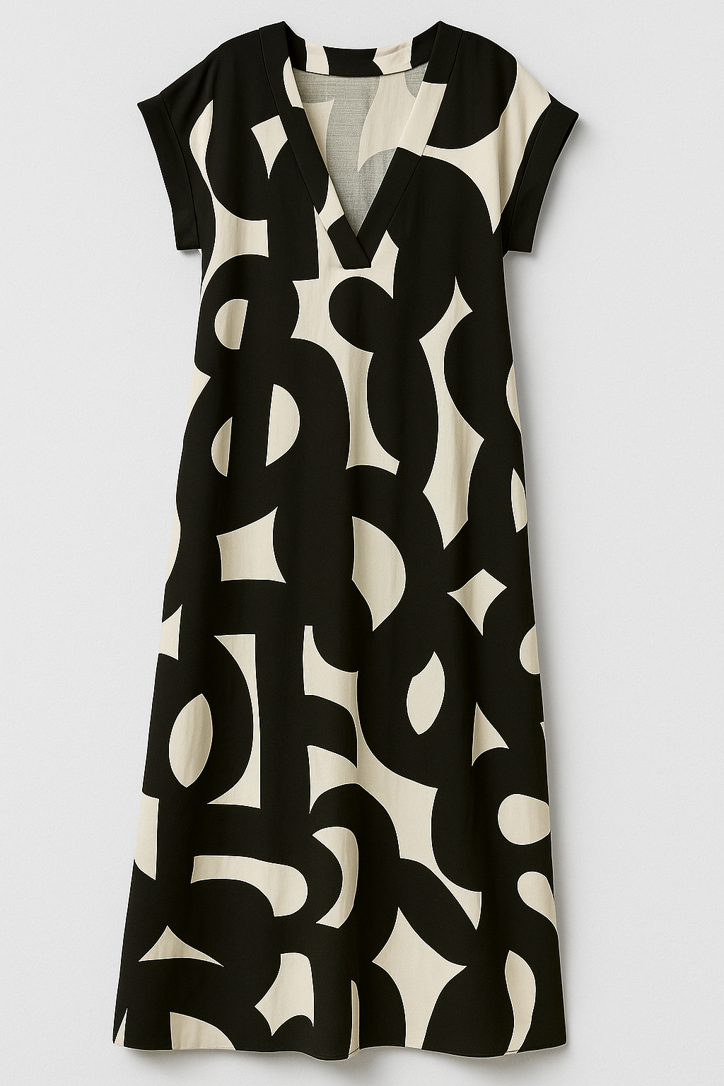 Vicki | Abito Donna Maxy Elegante con Stampa Astratta - Nero - abito estivo abito lungo abito maxy materiale leggero moda femminile scollatura a V stampa astratta stile artistico taglie disponibili vestibilità comoda - Concept Palermo