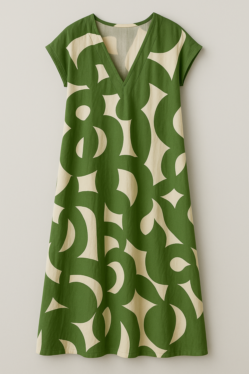 Vicki | Abito Donna Maxy Elegante con Stampa Astratta - Verde - abito estivo abito lungo abito maxy materiale leggero moda femminile scollatura a V stampa astratta stile artistico taglie disponibili vestibilità comoda - Concept Palermo