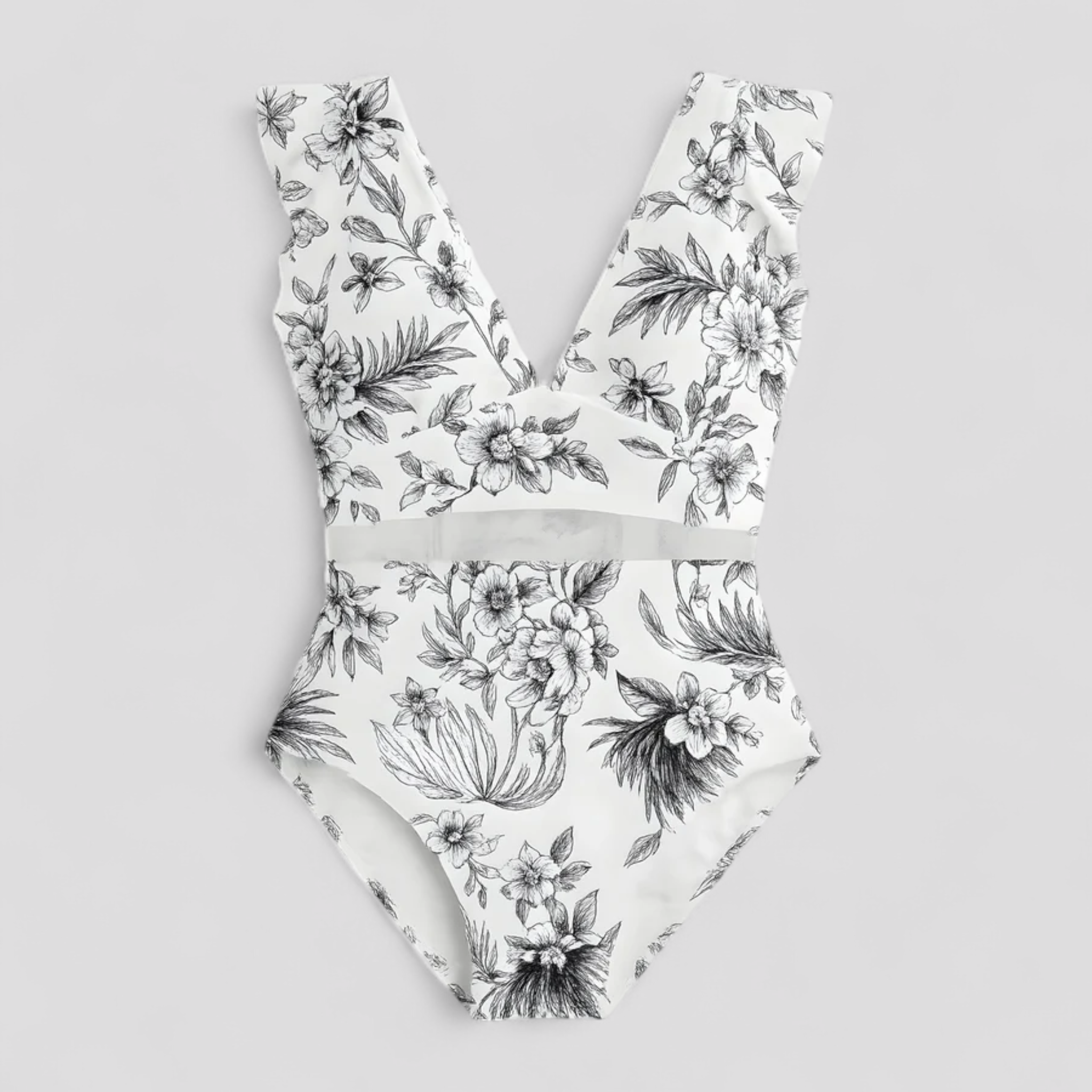 Melody | Costume Intero Sexy da Bagno Donna - Motivo floreale bianco - bikini con dettagli in rete costume da bagno comodo costume da bagno donna costume da bagno lusinghiero costume da bagno moderno costume da bagno nero costume da bagno patchwork costume da bagno sexy costume intero con rete moda mare estate - Concept Palermo