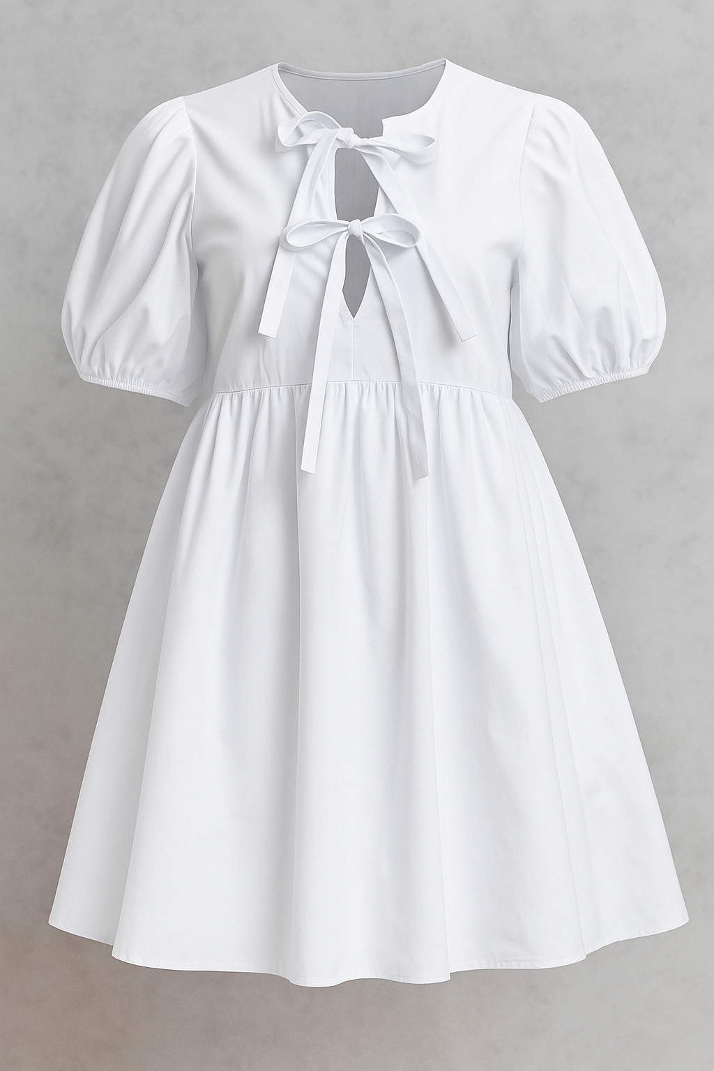 Loretta | Abito Elegante Donna con Maniche a Palloncino - Bianco - abito casual abito chic abito da festa abito elegante fiocco anteriore maniche a palloncino moda femminile stile versatile tessuto traspirante varianti di colore - Concept Palermo