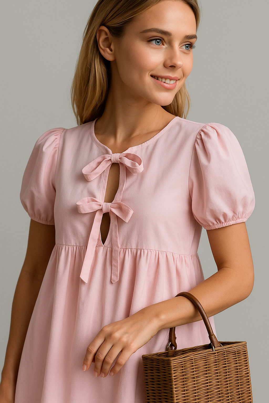 Loretta | Abito Elegante Donna con Maniche a Palloncino - - abito casual abito chic abito da festa abito elegante fiocco anteriore maniche a palloncino moda femminile stile versatile tessuto traspirante varianti di colore - Concept Palermo